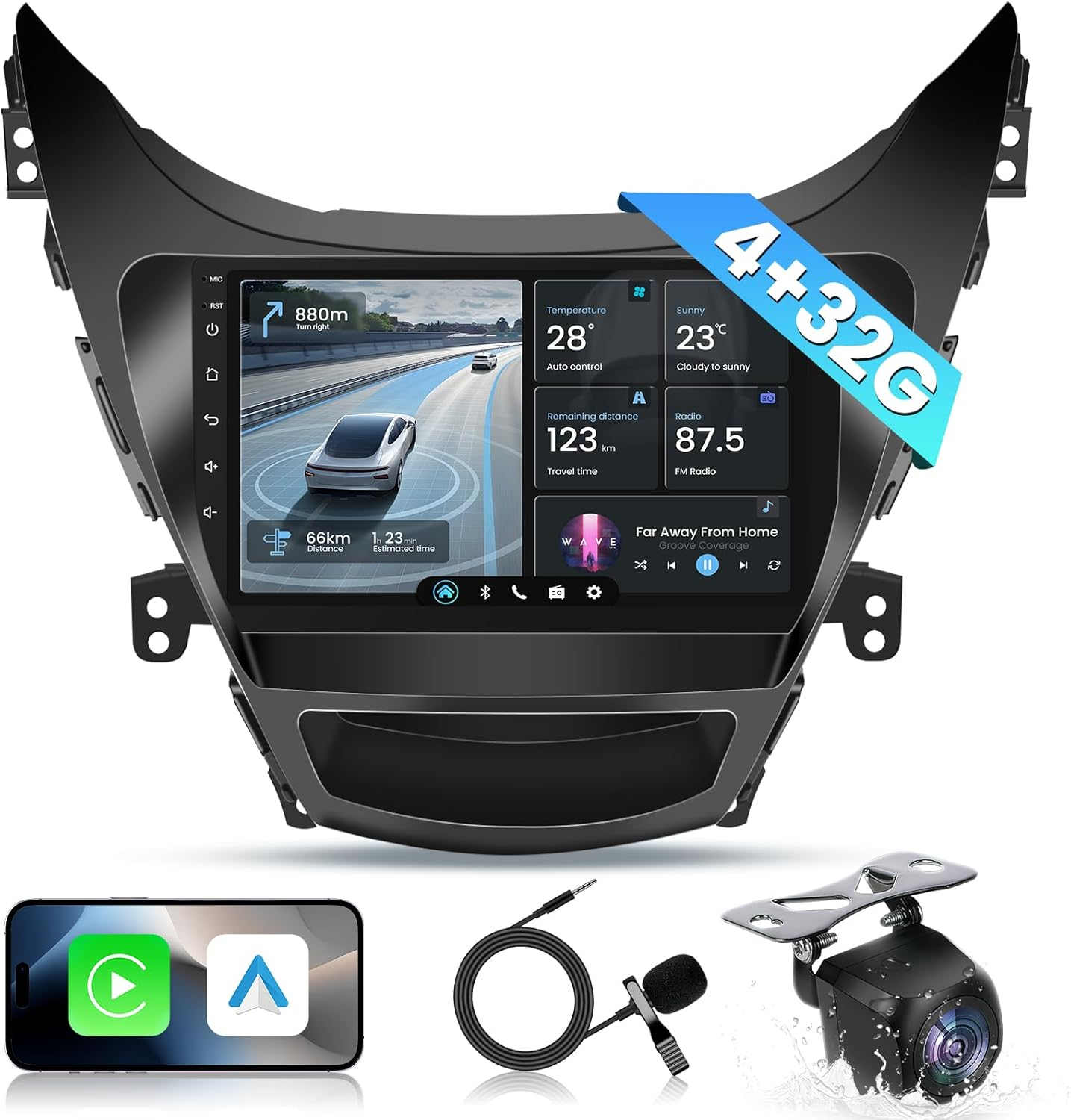 5G Wifi 8 Core Car Radio Stereo for Hyundai Elantra 2011 2012 2013: 9 Inch 1280 * 800 HD Touch Screen Head Unit Replacement with Backup Camera &mdash; Upgrade Wireless Carplay Bluetooth FM GPS SWC RDS image number 4