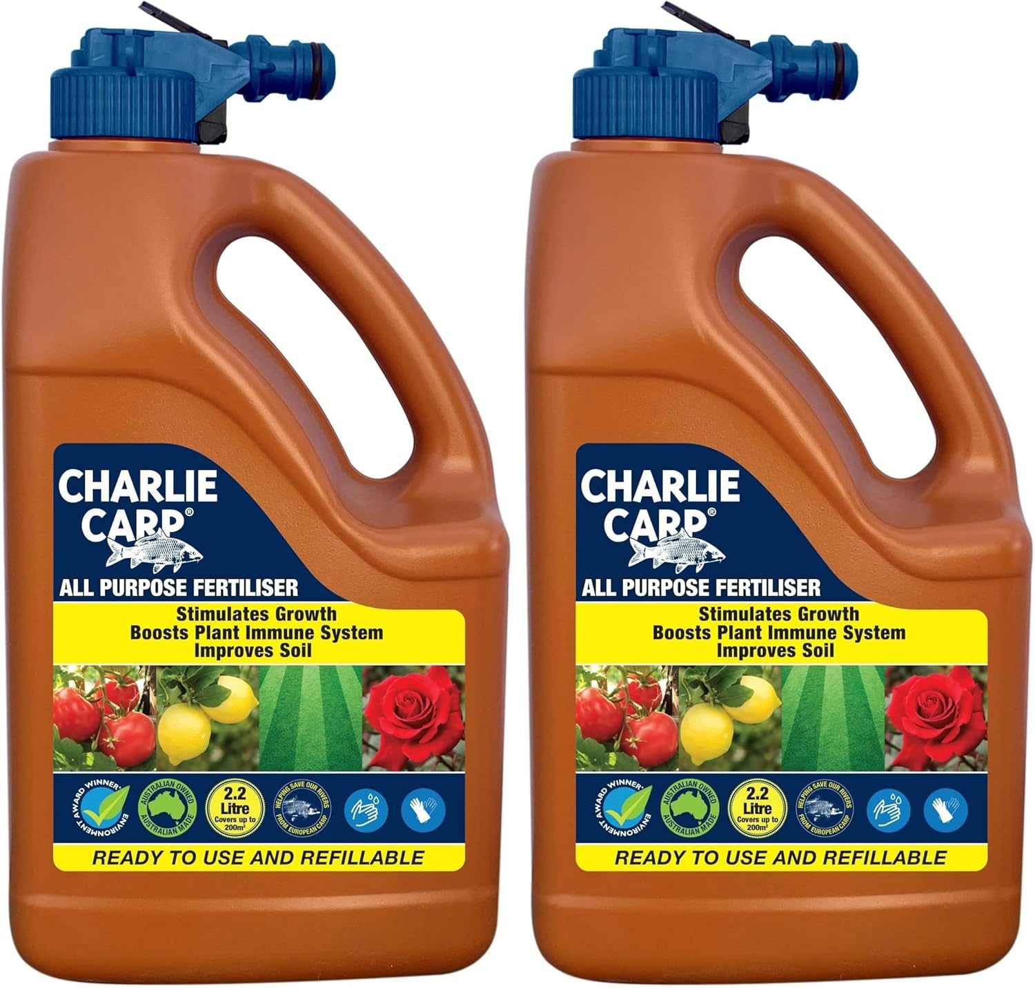 Charlie Carp All Purpose Fertiliser 2.2L - Hose-On and Ready to Use Lawn Fertiliser, Plant Food for Grass, Veggies and Fruit Trees - Covers 200M2