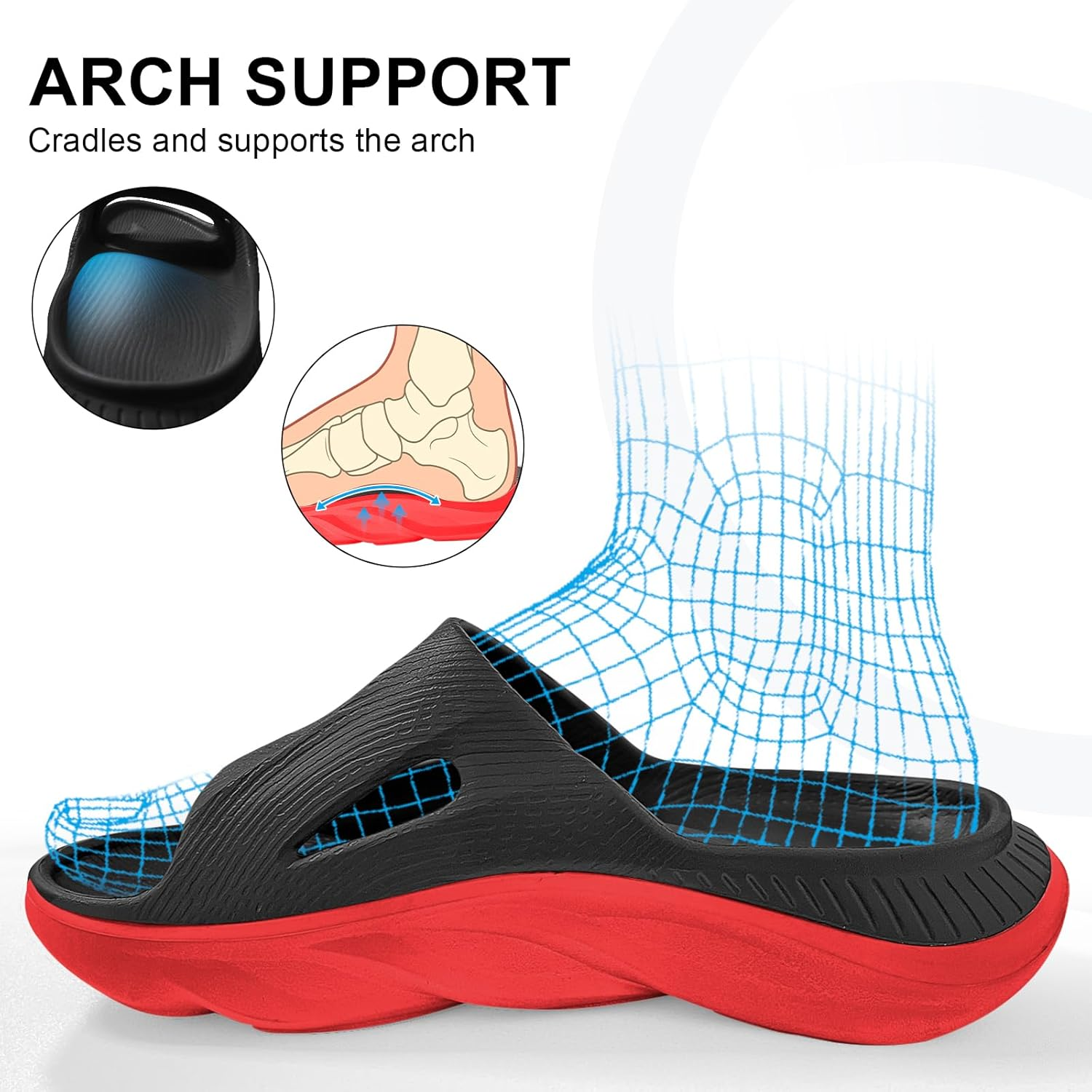 VIYEAR Womens Mens Recovery Slides with Comfortable Plantar Fasciitis Arch Support,Unisex Orthotic Walking Thick Cushion Sport Sandals Reduces Stress on Feet image number 3
