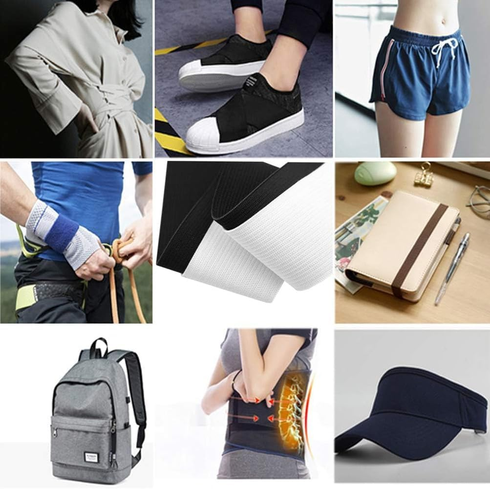 2 Pack Knit Elastic Spool, 1 Inch 10 Yards Elastic Band Heavy Stretch High Elasticity for Sewing Pants Waistband, Wigs, Skirts,Craft Craft DIY Projects (Black & White) image number 3