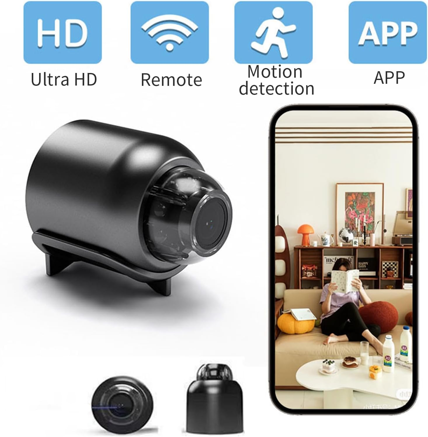 Mini Hidden Camera, Wireless Rechargeable Portable Security Camera, with Night Vision Wifi, Motion Detection, HD 1080P,Compact and Discreet Surveillance for Home, Office, or Travel (3Pcs Charging) image number 4
