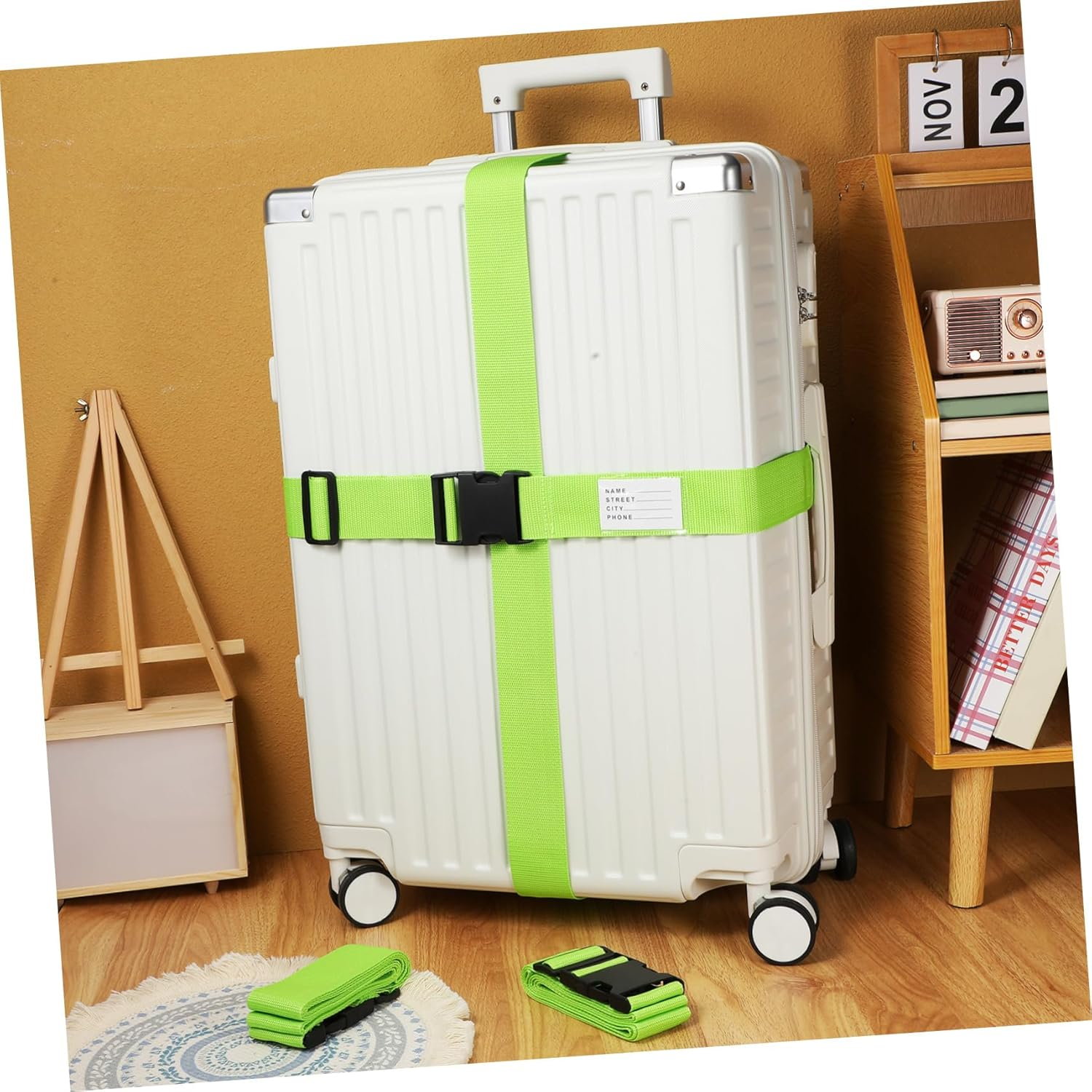 AKOOSY 4Pcs Adjustable Fluorescent Luggage Straps for Travel Suitcases Fit for Carry Bags and Travel Gear Easy Operation and Enhanced Visibility image number 1