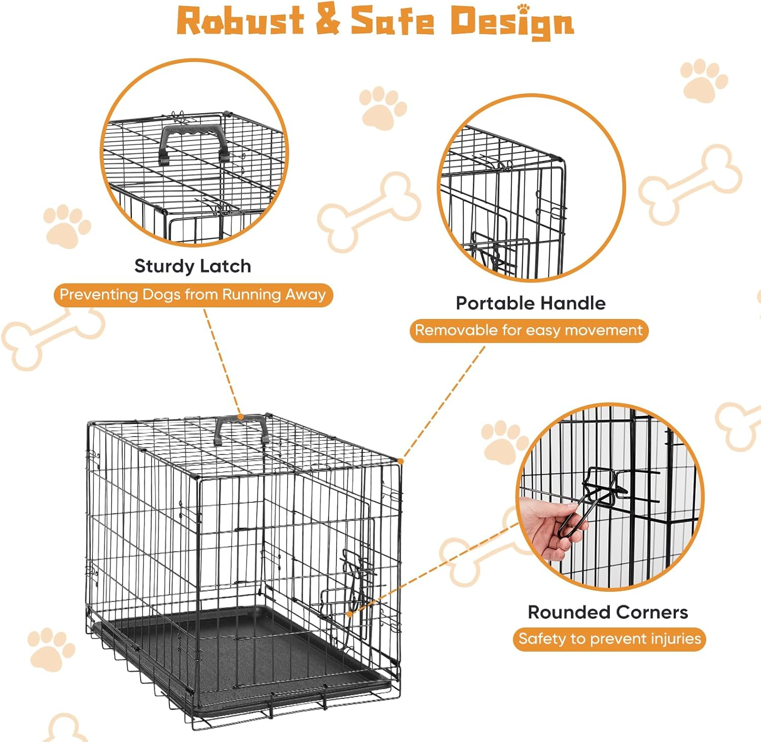 DUMOS Dog Crate, 24 Inch Small Double Door Dog Cage with Divider Panel and Plastic Leak-Proof Pan Tray, Folding Metal Wire Pet Kennel for Indoor, Outdoor, Travel image number 3