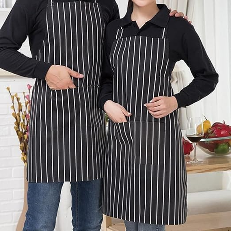 Apron and Chef Hat Set, Chef Outfit Adult, Adjustable Bib Apron Anti-Fouling with Pockets Black and White Striped Halter Apron for Unisex Suitable for Home Kitchen, Gardening, Cafes House image number 4
