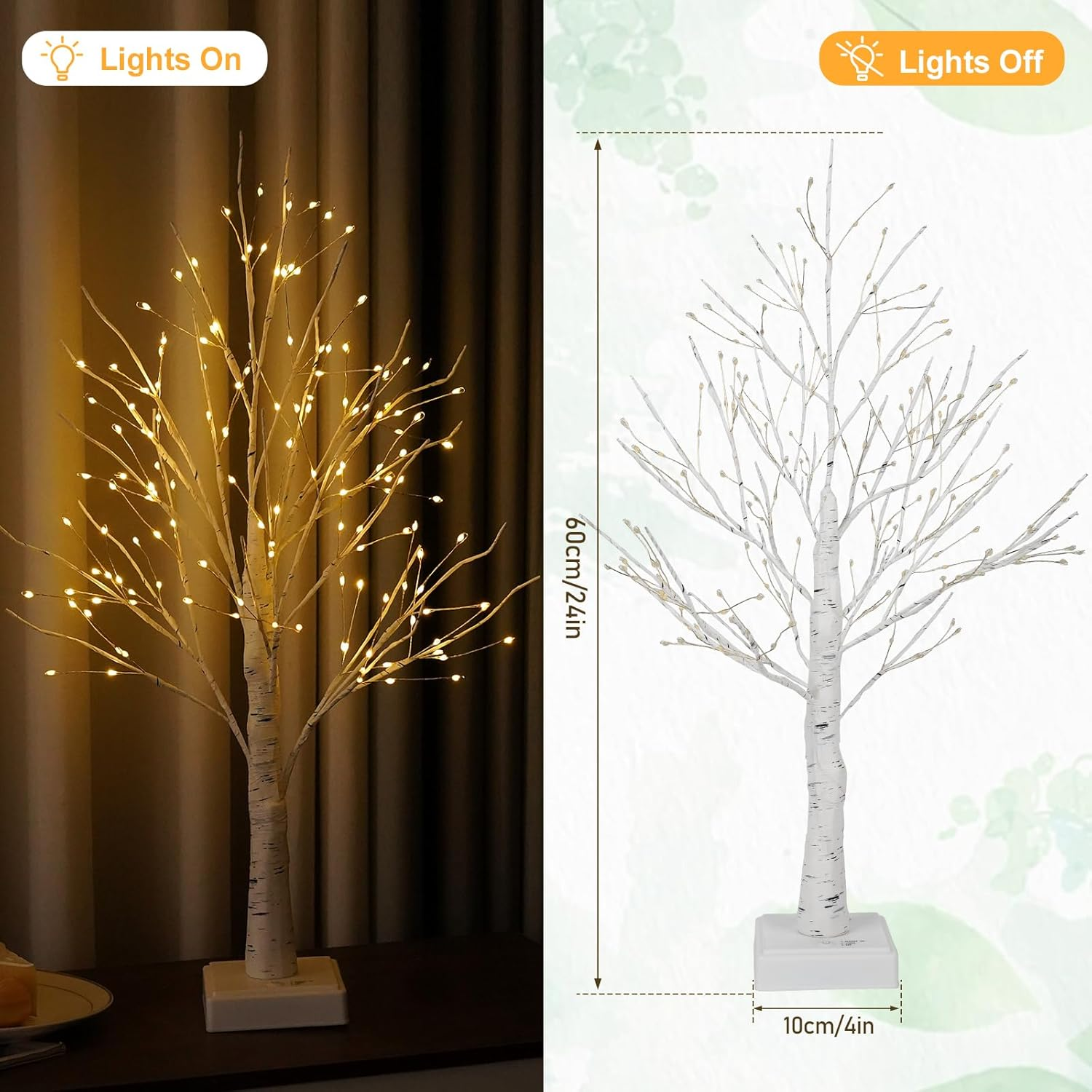 Howeifull 144 LED Light Tree with Timer, LED Birch Tree Light Warm White Adjustable Branches Bonsai Decorative Tree Lighting Indoor Decoration for Christmas, Party, Wedding, Usb/Battery Operated image number 2