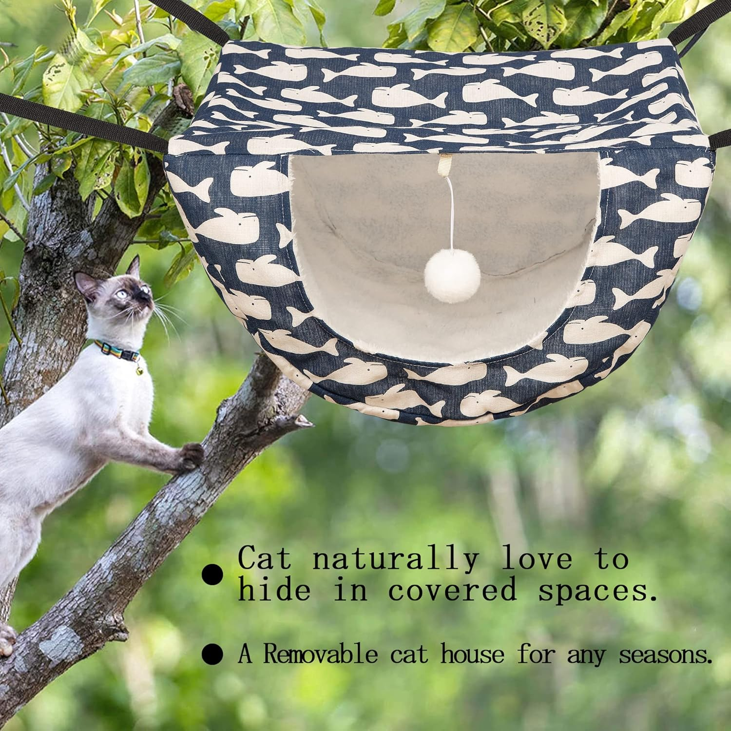 JSPYFITS Cat Cage Hammock with Ball,Double Layer Hanging Adjustable Soft Pet Bed Suit for Kitten Ferret Puppy Rabbit or Small Pet, 2 Level Indoor Bed for All Season(Blue Whale) image number 3