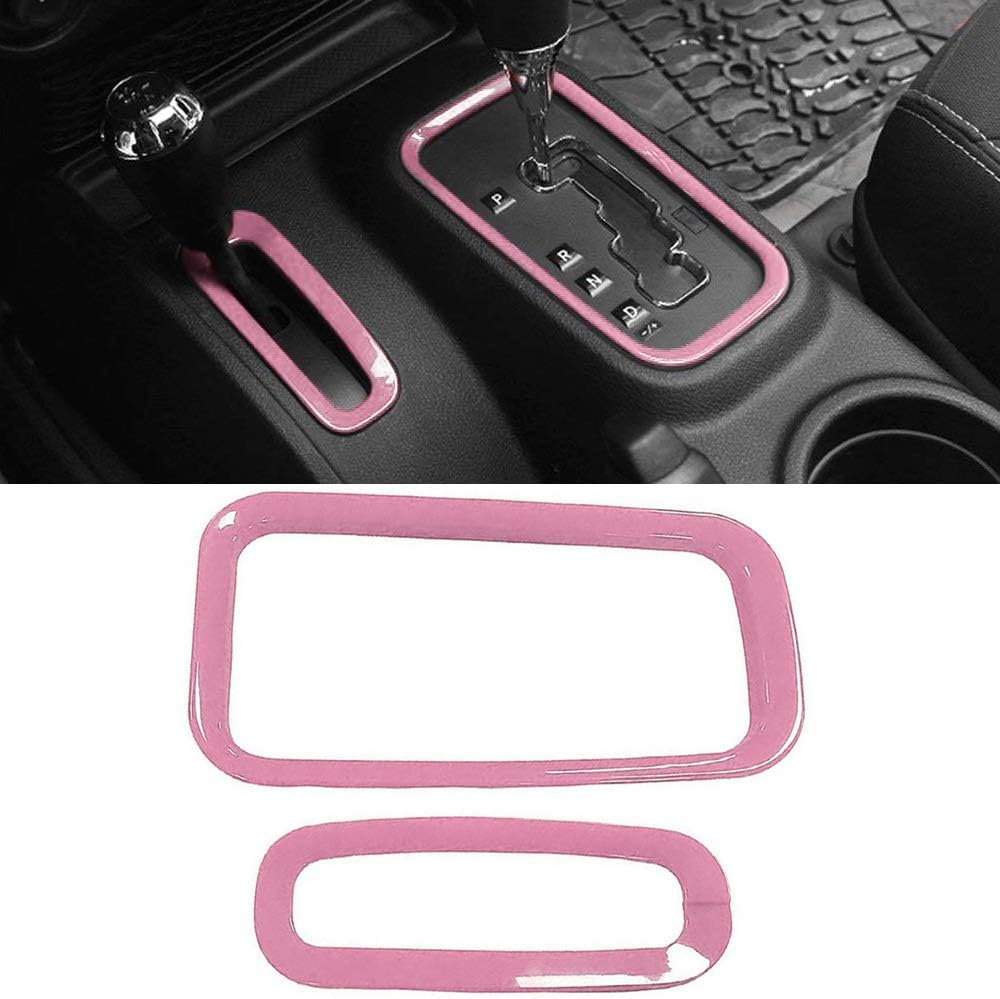 E-Cowlboy Inner Front and Rear Water Cup Holder Trim,Gear Box Trim and Transfer Case Trim 4 Pcs for Jeep Wrangler JK & Unlimited 2/4 Door 2011-2017 (Pink) - Blue image number 2