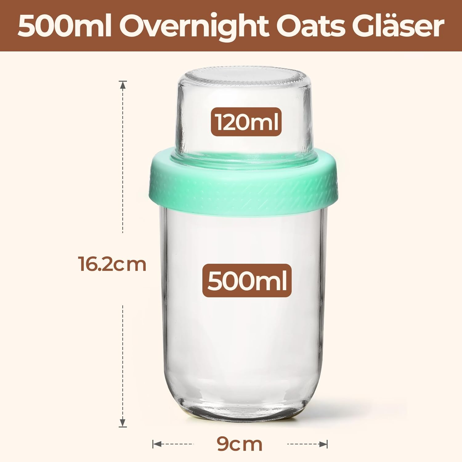 Comsaf 4 Pack 16Oz Overnight Oats Container Jar with Lids, Dual-Laryer Chia Pudding Jars with Dry and Wet Separation, Yogurt Parfait Cups for Oatmeal Cereal Nut Fruit, Meal Prep Glass Jars for Salad image number 4