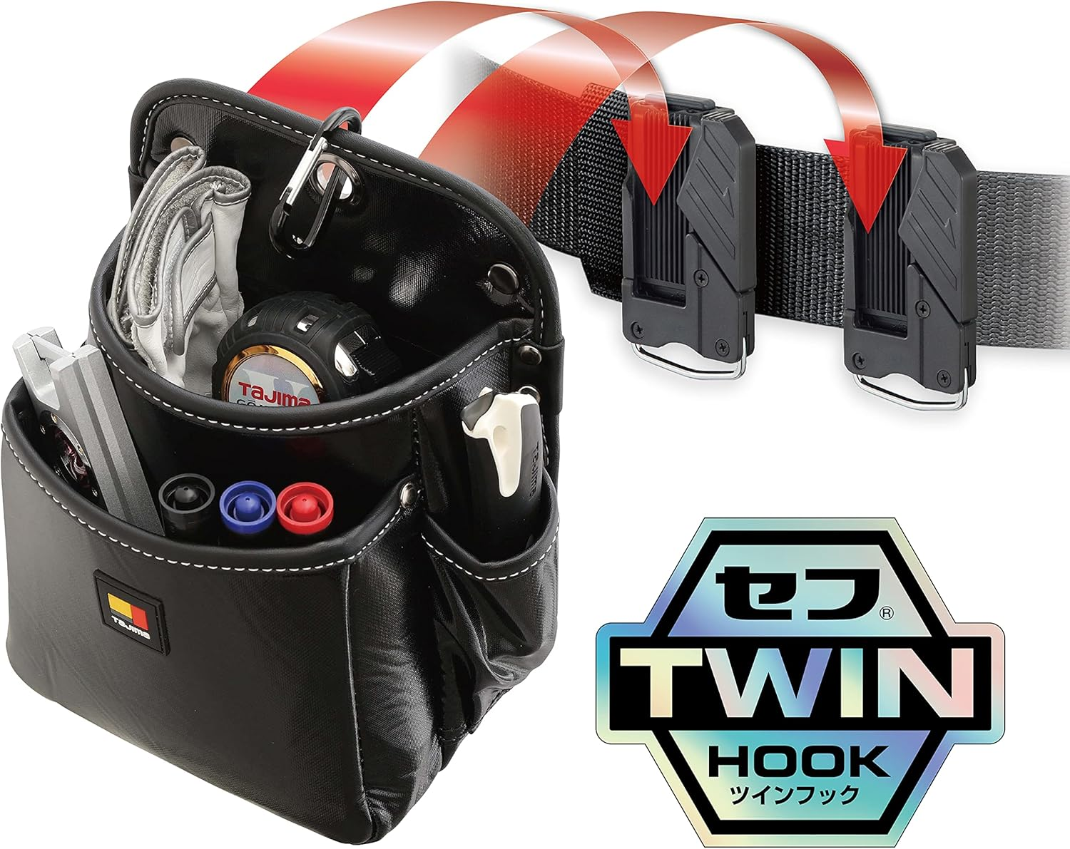 Tajima SFKBK-2M2H Removable Waist Bag, 2 Tiers, Twin Hook, Genuine Leather