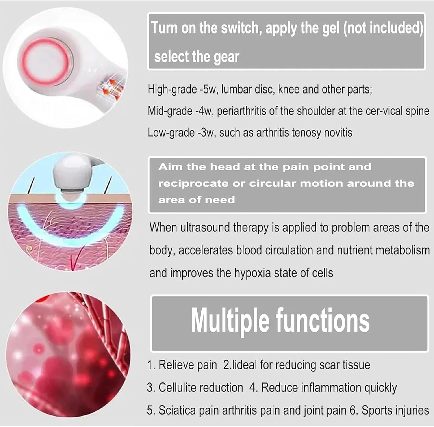 Mini Ultrasonic Physiotherapy Instrument(1 Mhz & 3 Mhz), 3 Gear Adjustable/ 1-15 Mintues Timer Control,Constant Temperature Protection, Effective Radiation Area: 4Cm&sup2;,White image number 2