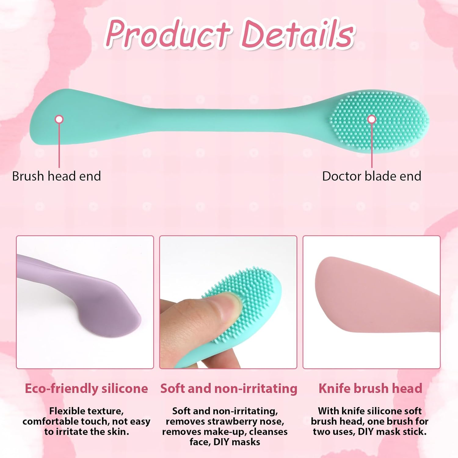 4 Pcs Silicone Face Scrubber Set - Silicone Pore Cleaning Brush for Gentle Exfoliation & Deep Cleansing for Clay, Mud & Charcoal Masks (Blue, Pink, White, Purple) image number 3