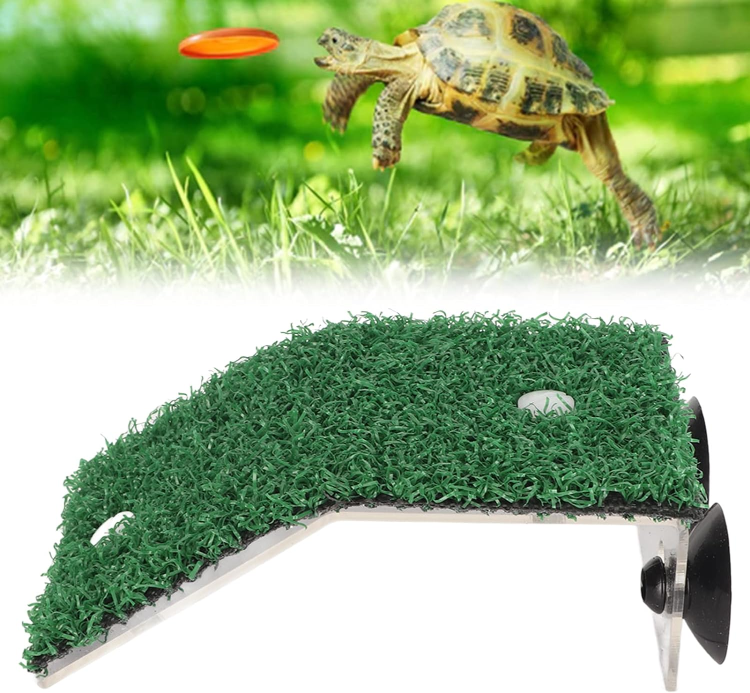 Small Turtle Basking Platform, Simulation Grass Turtle Ramp Reptile Ladder Resting Terrace Fish Tank Aquarium Turtle Dock with Suction Cup for Small Reptile Frog Terrapin (M) image number 2