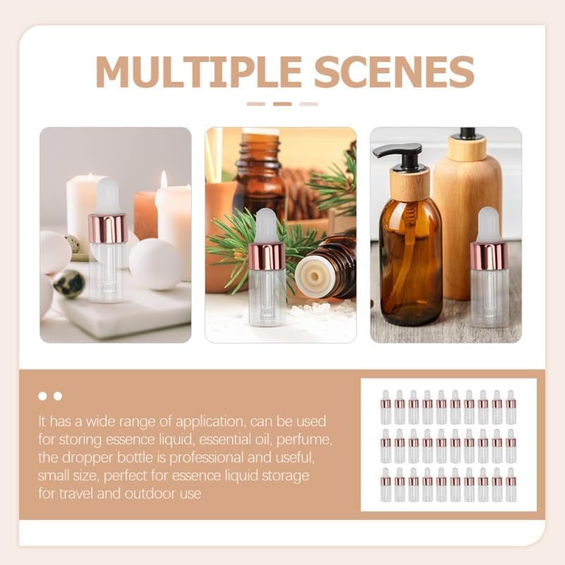 ULTECHNOVO 50Pcs Essential Oil Bottle 5Ml Dropper Bottles Glass Bottles with Droppers Glass Bottle with Dropper Glass Container with Lid Carafe with Lids Mini Travel Chemicals Soda Lime Glass
