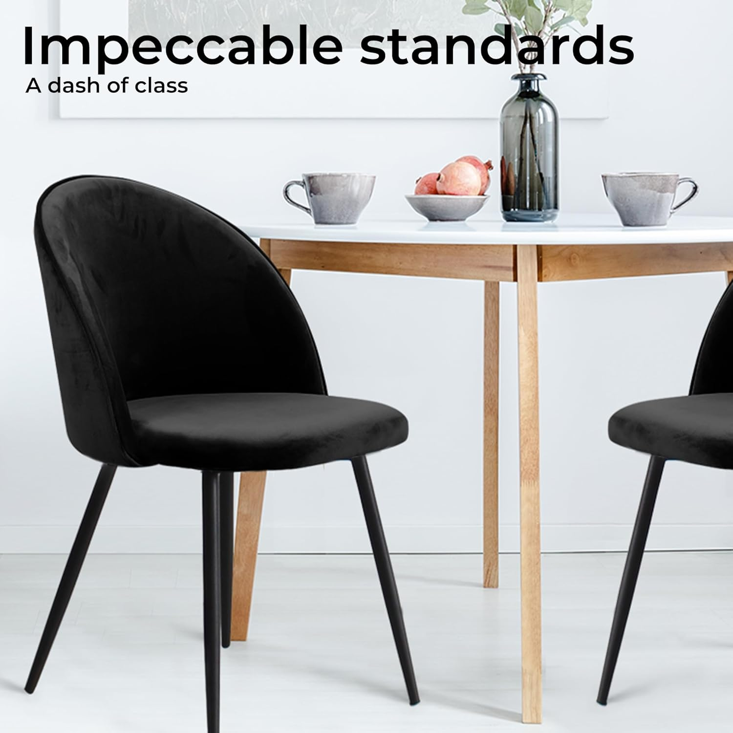 LEVEDE Dining Chairs, Set of 2 Reading Seating, Velvet Kitchen Chairs, Chic Nursing Seats, Home Furniture for Dining Room, Living Room, Cafe, Meeting Room, Load up to 150Kg (Black) - Black+White image number 7