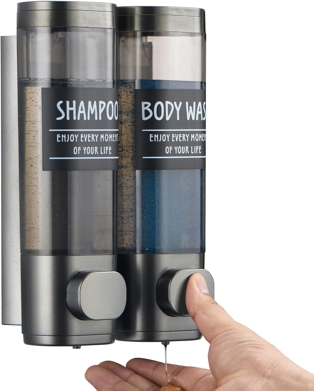 Shampoo and Conditioner Dispenser,Glintgath Shower Dispenser 2 Chamber No Drill Shampoo Dispenser for Shower Wall Mounted Shower Soap Dispenser for Bathroom Hotel,2 * 300Ml,Chrome