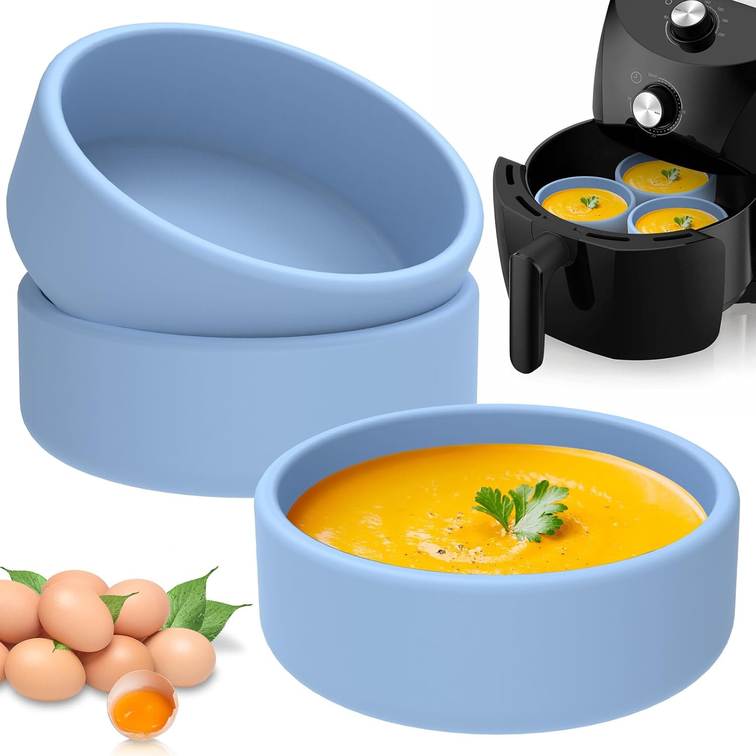 Abizarch 3Pcs Silicone Air Fryer Egg Mold,3 Pcs Reusable Nonstick Egg Bites Pan-Alternative to Microwave Egg Cooker/Sous Vide Egg Bite Maker,Bpa Free,Dishwasher Safe,Air Fryer Accessories(Grey,3Pcs)