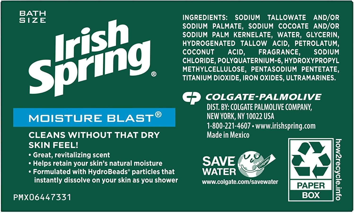 Irish Spring Bar Soap for Men & Women. 12-HOUR ODOR / DEODORANT PROTECTION! for Healthy Feeling Skin. Great for Hands, Face & Body! (12 Bars, Moisture Blast) image number 3