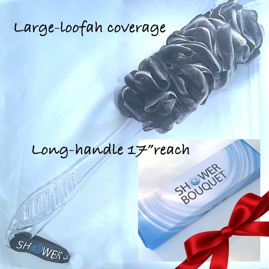 SHOWER BOUQUET Loofah-Charcoal Back-Scrubber 2-Pack // Long-Handle Bath-Sponge Brush/Extra Large Soft Mesh Loofa-Lufa-Loufa for Men & Women - Exfoliate with Full Pure Cleanse in Bathing Accessories image number 3
