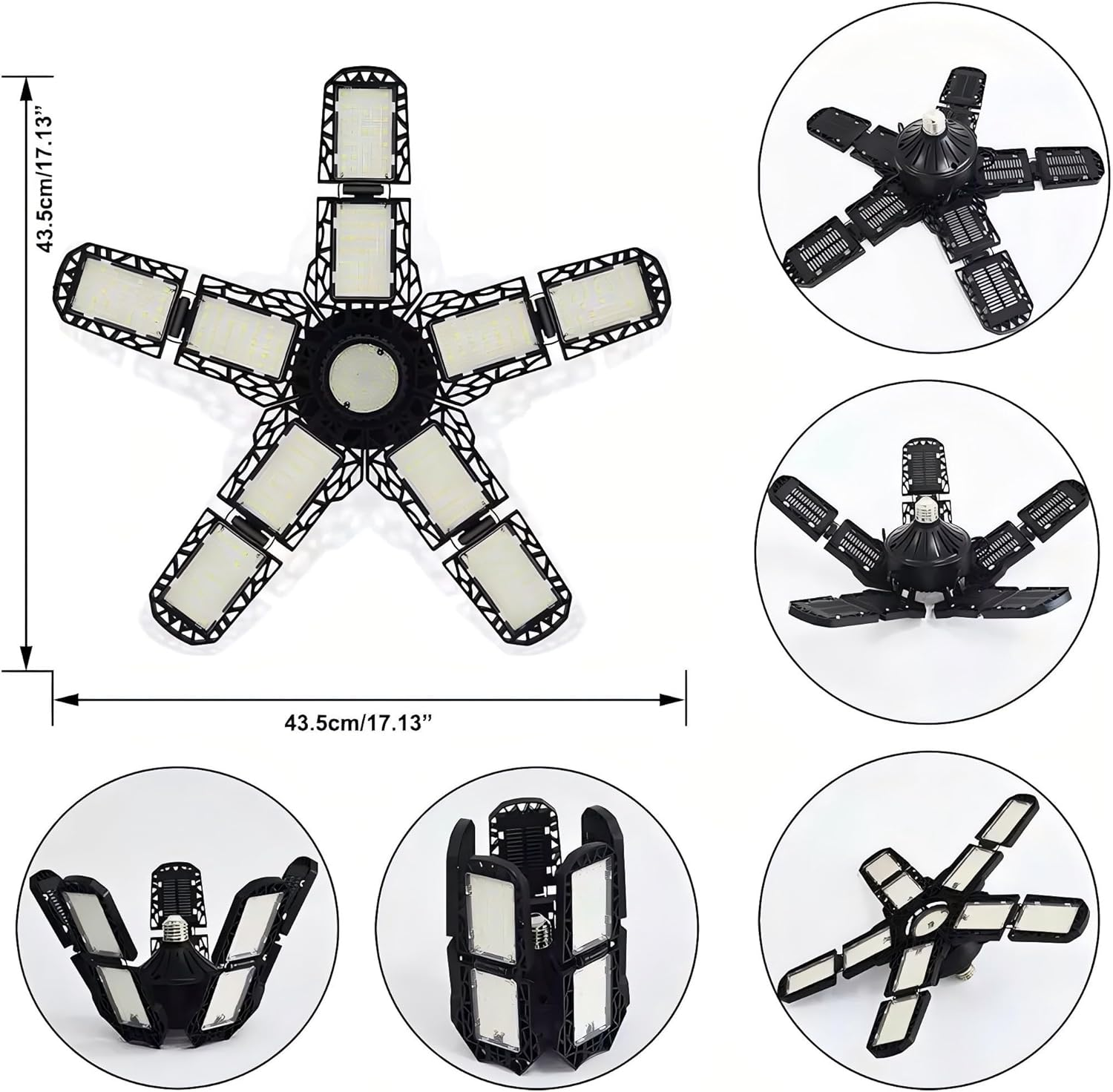 Deformable LED Garage Light - 18000 Lumen 6500K Daylight 180W, Three Leaf Garage Organization Ceiling Lighting image number 2