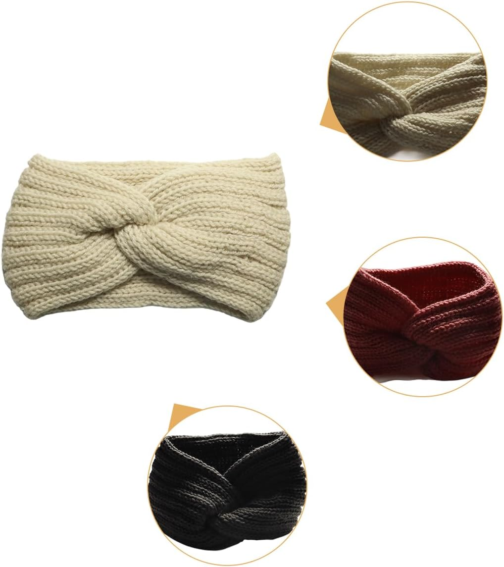 Enwye 3Pcs/Set Autumn Winter Knitted Headband, Elastic Chunky Knit Headbands Crochet Head Wraps for Women and Girls Skiing Running Workout image number 3