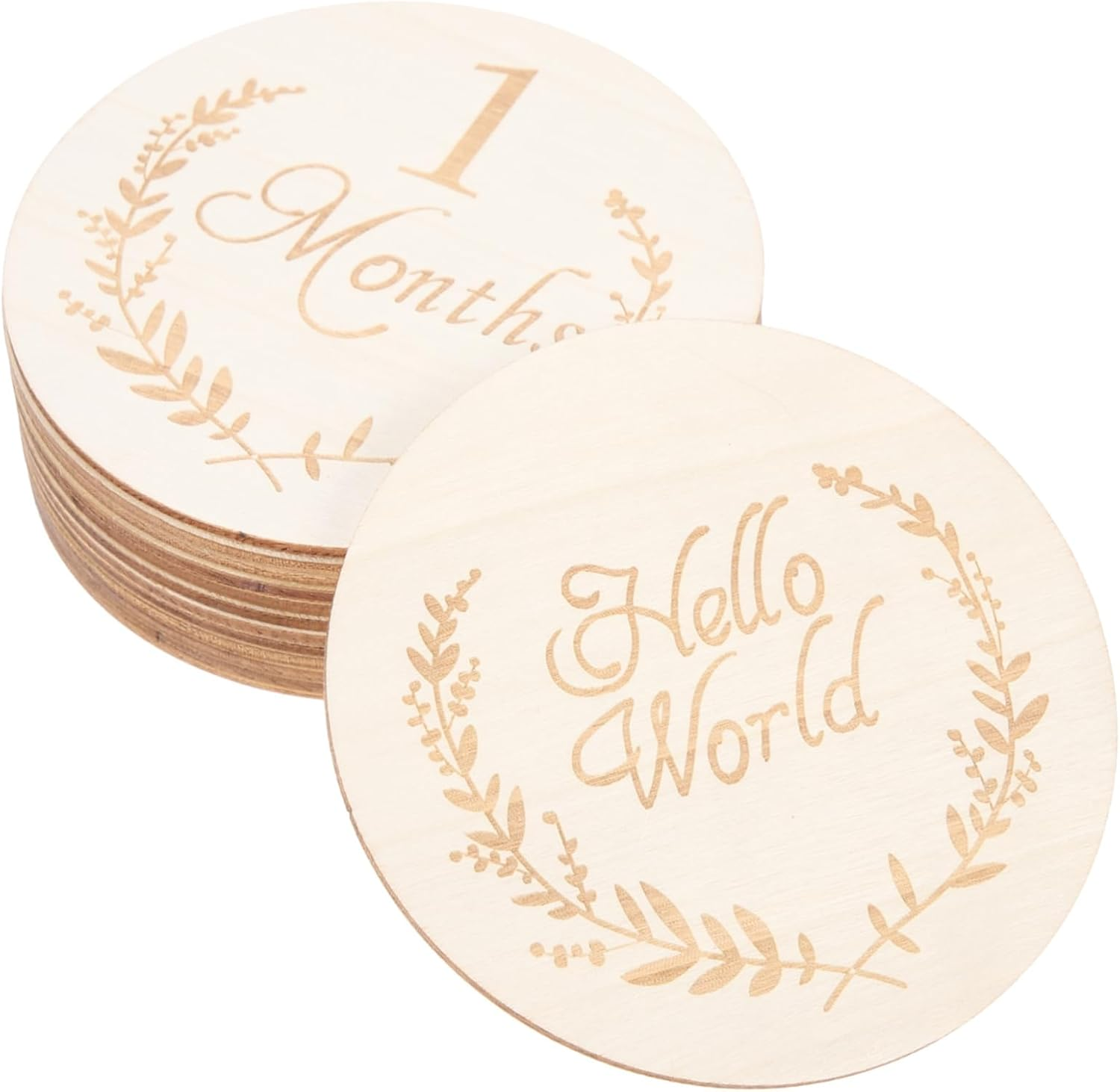 KALLORY 13Pcs 100Mm Wooden Slices Baby Milestone Cards Baby Monthly Growth Photo Props Natural Poplar Wood for Newborns Monthly Celebration image number 1