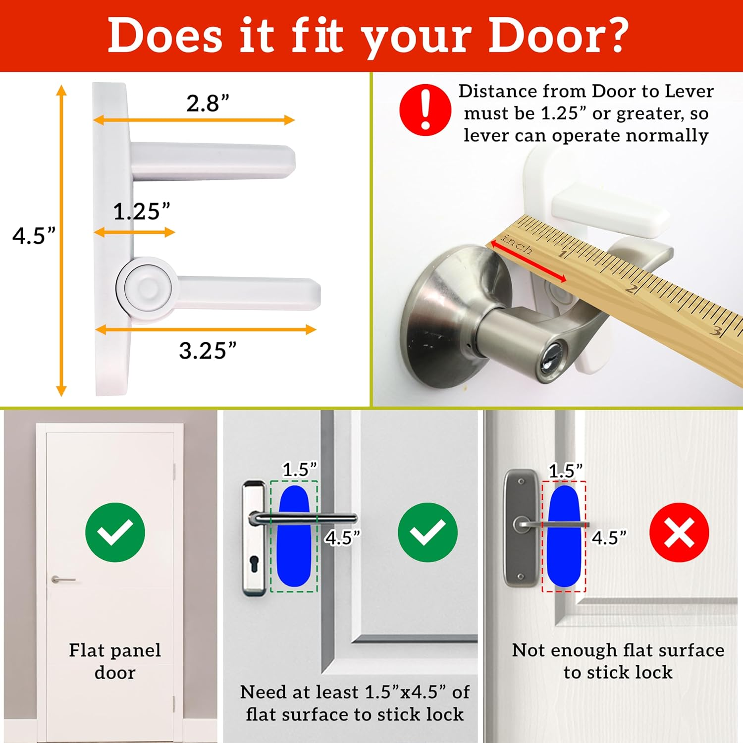 Improved Childproof Door Lever Lock 4-Pack Prevents Toddlers from Opening Doors. Easy One Hand Operation for Adults. Durable ABS with 3M Adhesive Backing. Simple Install, No Tools Needed (White, 4) image number 2