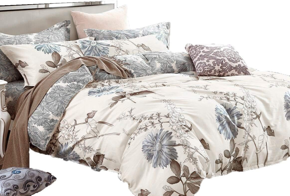 Swanson Beddings Daisy Silhouette Reversible Floral Print 3-Piece 100% Cotton Bedding Set: Duvet Cover and Two Pillow Shams (California King) (Comforter NOT Included)