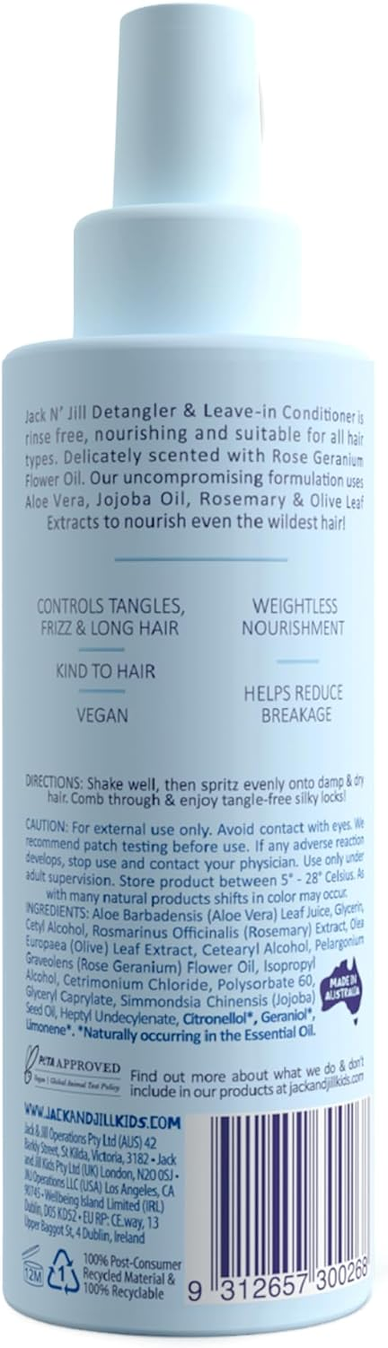 Jack N' Jill Detangler and Leave-In Conditioner Rose and Geranium 200Ml image number 1