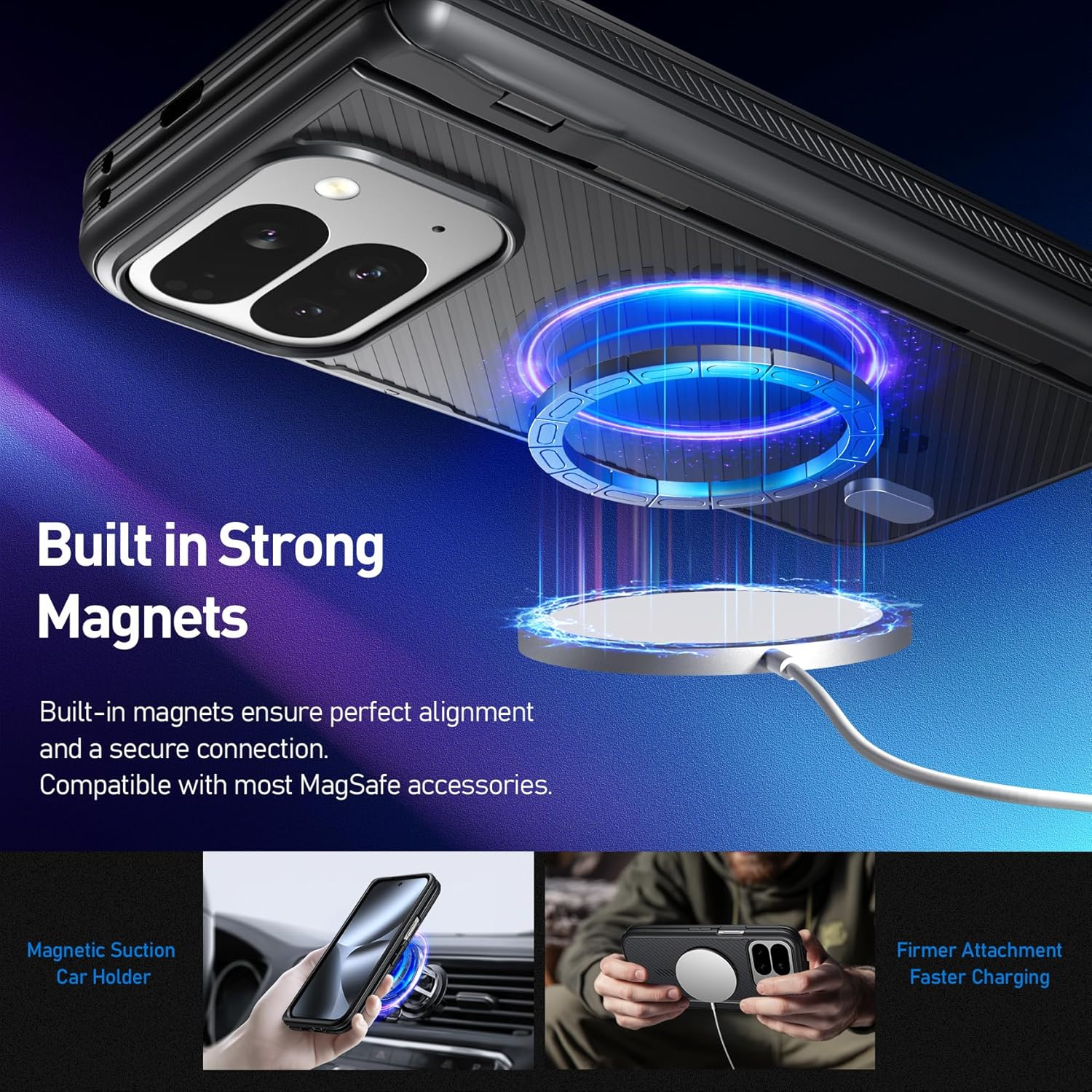 Poetic Revolution Flex Case for Google Pixel 10 Pro Fold, [Hidden Foldable Kickstand][Hinge Protection][Magsafe Compatible], Shockproof Pixel 10 Pro Fold Cover with Built-In-Screen Protector, Black - Green image number 5