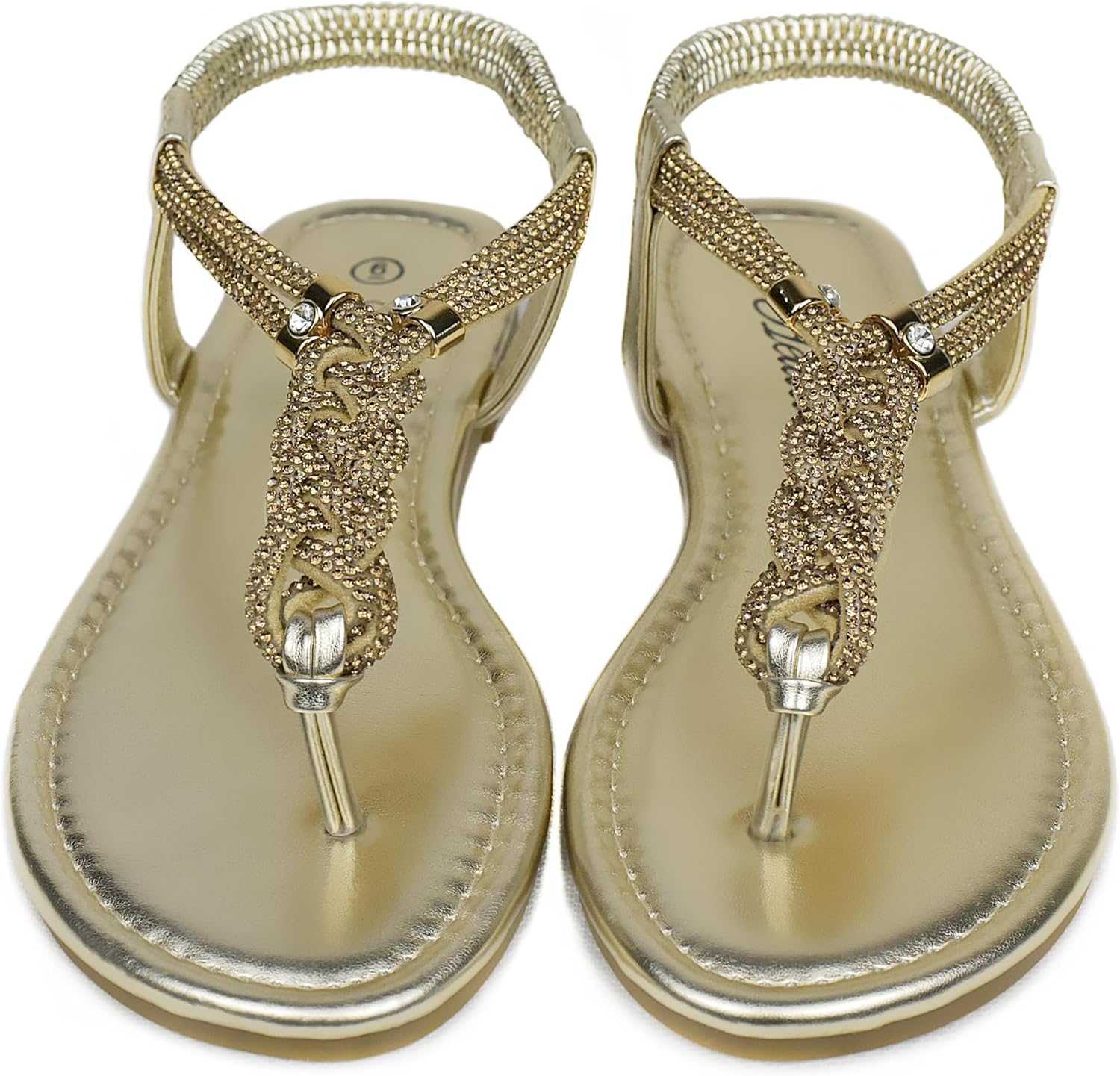 Women'S Braided Rhinestone Thong Flat Sandals Elastic Ankle Strap Bohemian Dressy Sandals for Women