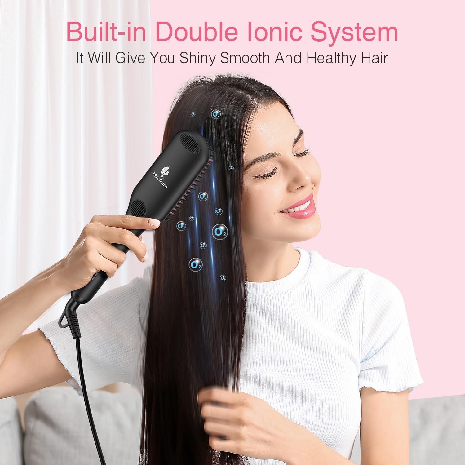 Miropure 2 in 1 Ionic Hair Straightener Brush with Heat Resistant Glove and Temperature Lock Function (Black) image number 4