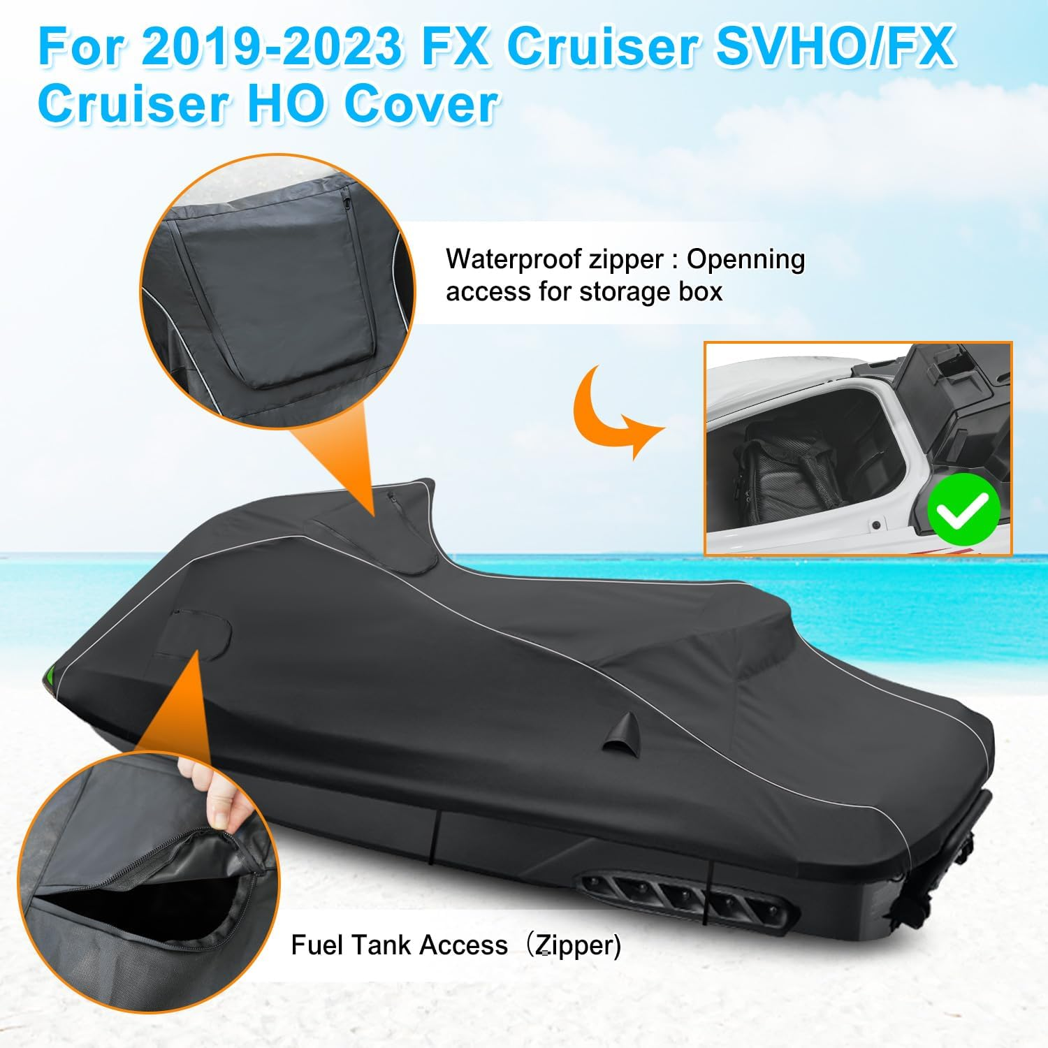 For Yamaha 2019-2022 FX Cruiser SVHO/FX Cruiser HO Jet Ski Cover Trailerable Cover with Waterproof Zipper 600D Oxford PU Waterproof UV Proof Jetski Waverunner Covers image number 1