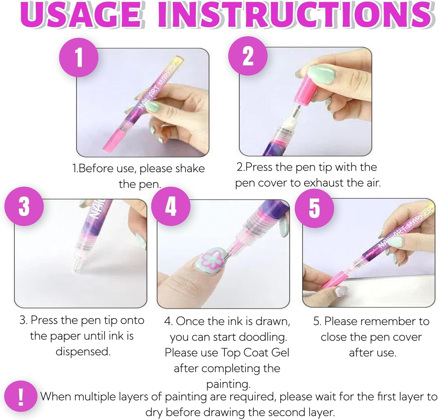 12 Colors Nail Art Pens Set，Nails Art Drawing Tool，3D Nail Polish Pens，Quick-Dry Gel Nail Markers for Graffiti Dotting Point Liner（0.5Mm） image number 1