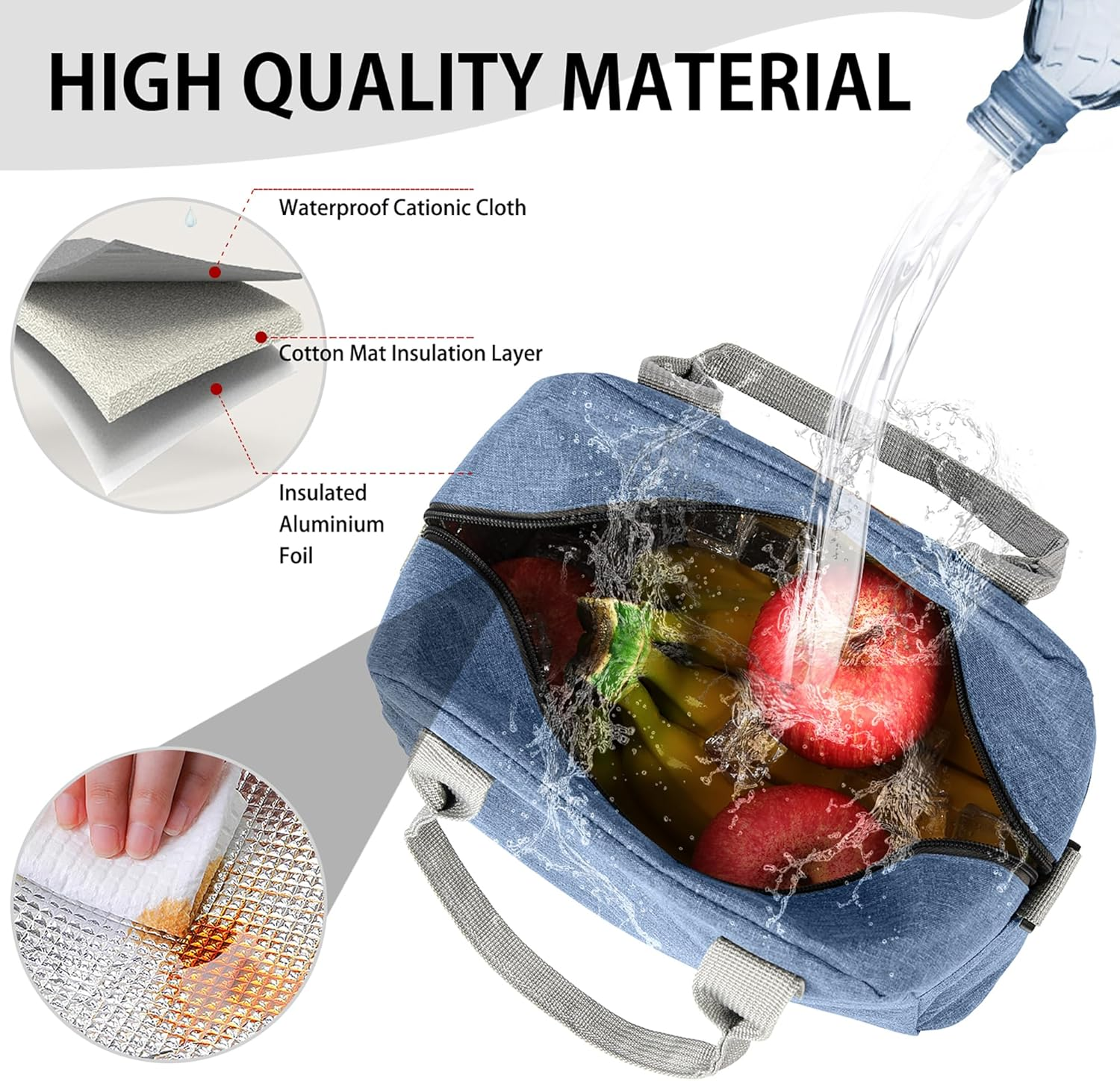 Lunch Bag Insulated Lunch Tote Bag with Adjustable Strap Reusable Lunch Box for Women/Men/Kids Leakproof Lunch Bags Portable Thermal Cooler Bag for Work School Picnic, Blue image number 6