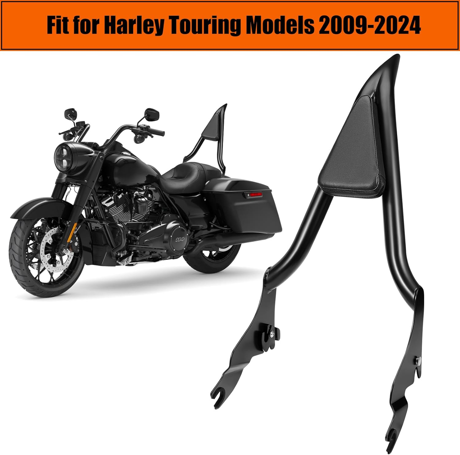 26" Motorcycle Sissy Bar for Harley, Integrated Passenger Backrest Compatible for Harley Davidson Touring CVO Street Glide Road Glide Electra Glide Road King FLHR FLHX FLHT FLTR 2009-2024 image number 3