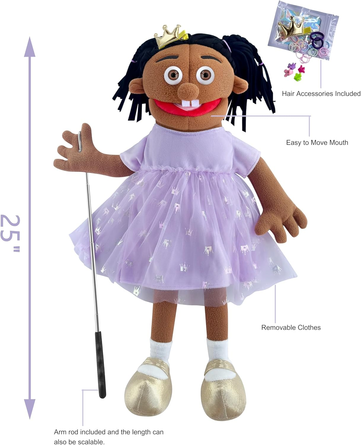 Rodayna 25", Black Girl, Full Body, Ventriloquist Style Puppet,Hand Puppet