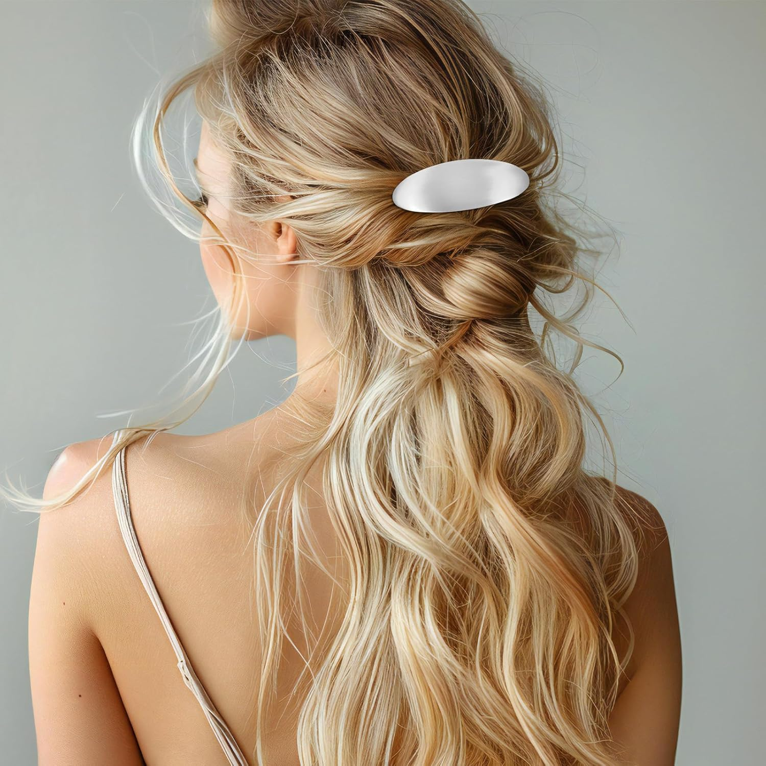 1 X Metal Hair Clip Gold, Simple French Hair Clip, Silver Oval Hair Clips, Women'S Hair Clip, Small Flat for Women, Girls, Thin Hair, Thick Hair (3 Inches)