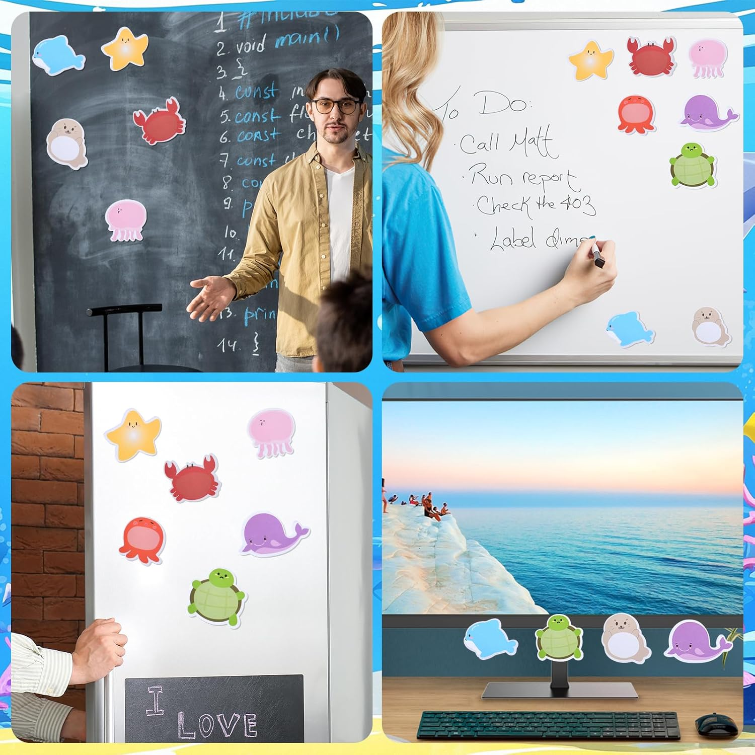 32 Pack Ocean Animal Sticky Notes, Total 640 Sheets 8 Styles Self-Stick Sea Animals Shaped Sticky Note Pads Bulk, under the Sea Removable Self Adhesive Memo Pad (32Pc Sea Animal)