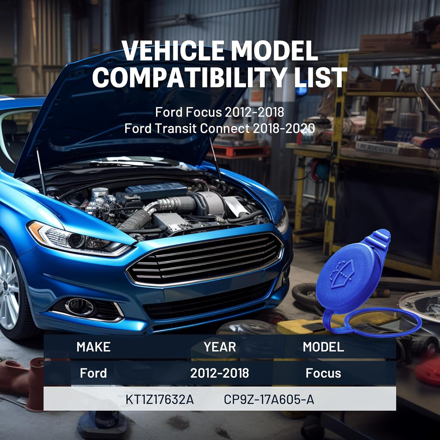 2 PCS Washer Fluid Cap for 2012-2018 Ford Focus, NWGOF Wiper Reservoir Tank Cap Compatible, Windshield Washer Fluid Cap for 2012-2018 Ford Focus Cp9Z-17A605-A-Ideal Solution image number 2