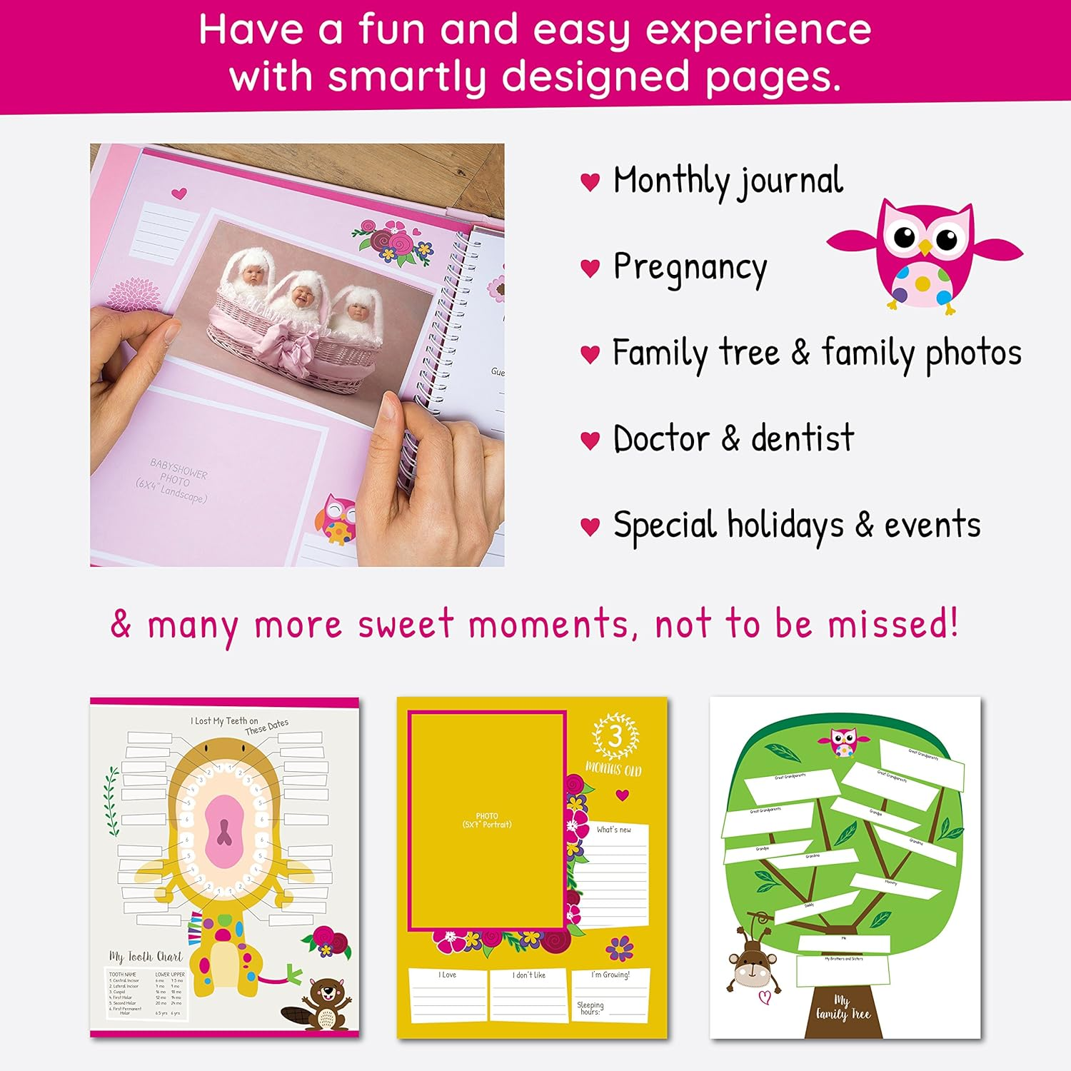 Ronica Baby Girl Gift Set with Baby Memory Book and Monthly Stickers Modern Photo Journal Keepsake Album for Girls First 5 Years Shower Gift Idea for Mom Dad or Grandparents image number 2