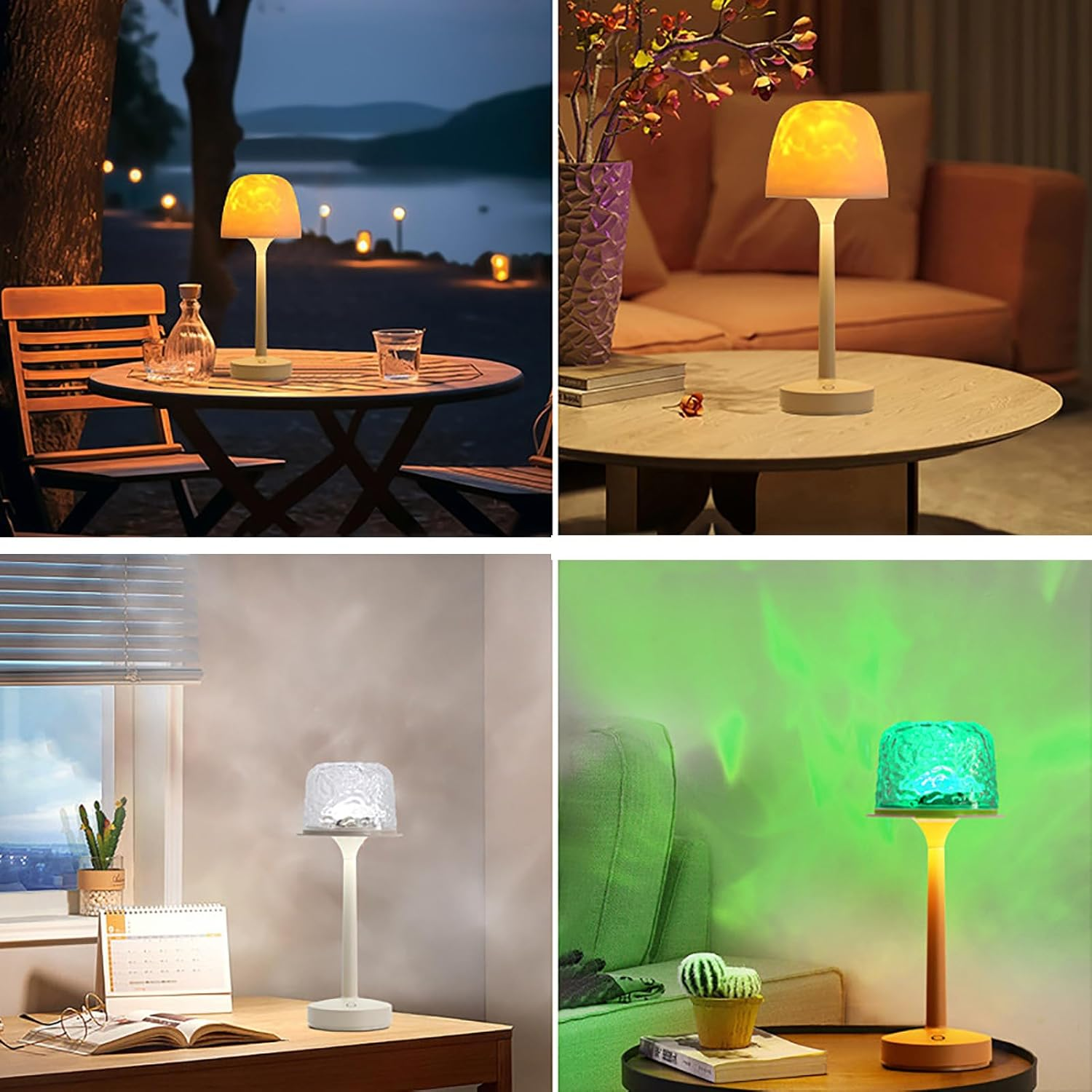 Ocean Wave Projector Lamp with Lampshade 16 Colors Gradual Rotating Flame Lamp, Mushroom Lamp with 3 Colors, Water Ripple Night Light with Remote Control, Atmosphere Lights for Party/Gift,White image number 4