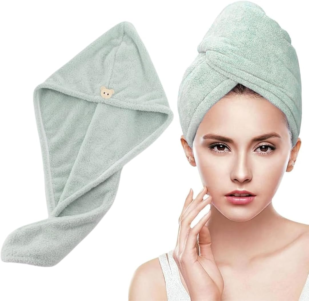 100% Cotton Women'S Hair Towels, Fluffy, Quick Absorbent, Quick-Drying Hair Turban Hair Towels with Button, Super Absorbent, Soft, Anti-Cresp, Women'S Hair Towel image number 1