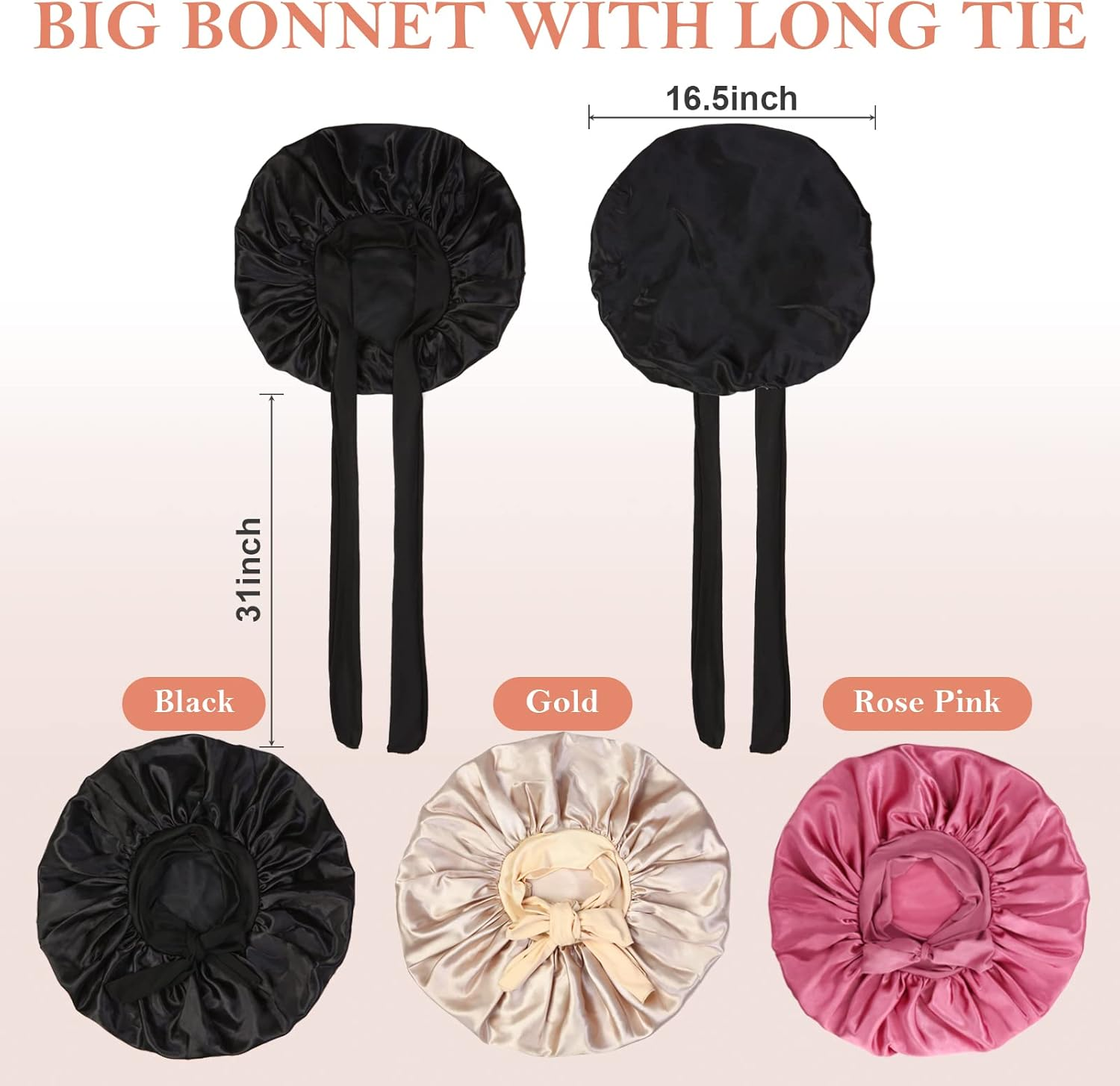 3Pcs Bonnet Silk Bonnet for Sleeping, Satin Bonnet for Sleeping Extra Large Hair Bonnets for Sleeping Shower Cap