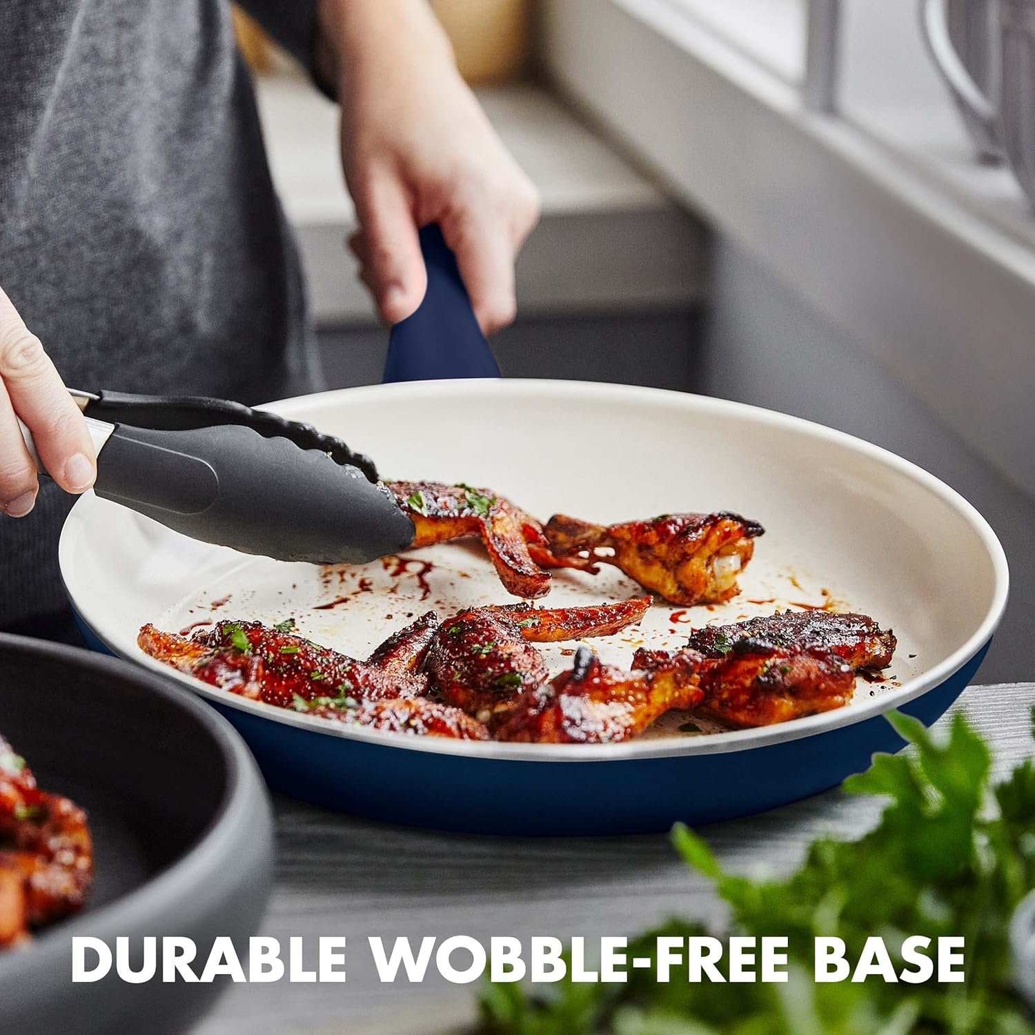 Greenpan Rio Hard Anodized Healthy Ceramic Nonstick, 7" 9.5" and 11" 3 Piece Frying Pan Skillet Set, Soft Grip Handle, Pfas-Free, Dishwasher Safe, Oven Safe, Oxford Blue image number 3