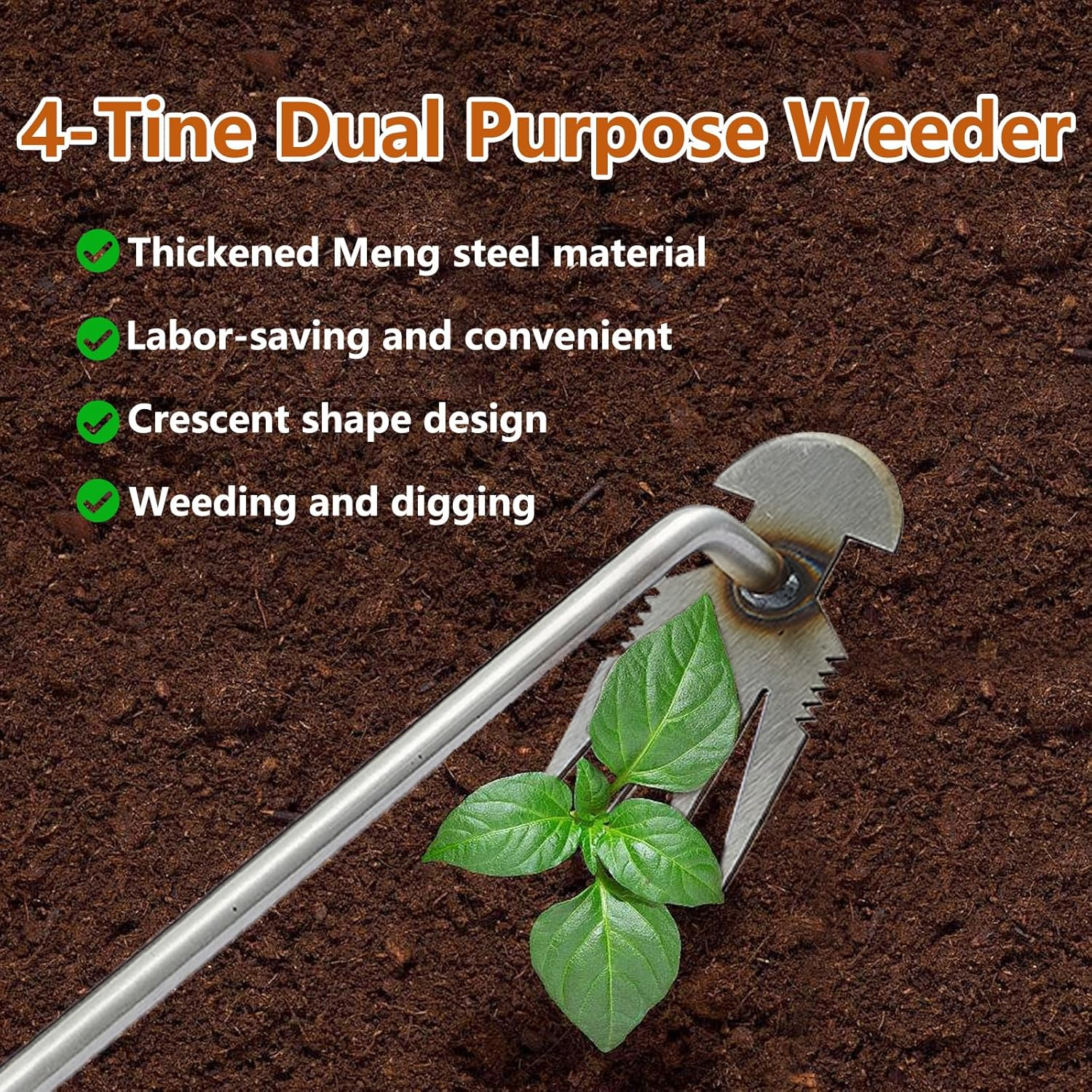 Weed Puller Tool, Rubber Handle Garden Manual Weeder Tool, Portable Stainless Steel Weeding Tools, for Hand Weeder Puller for Vegetable Gardening Backyard Farm Planting & Uprooting Weeding Tool