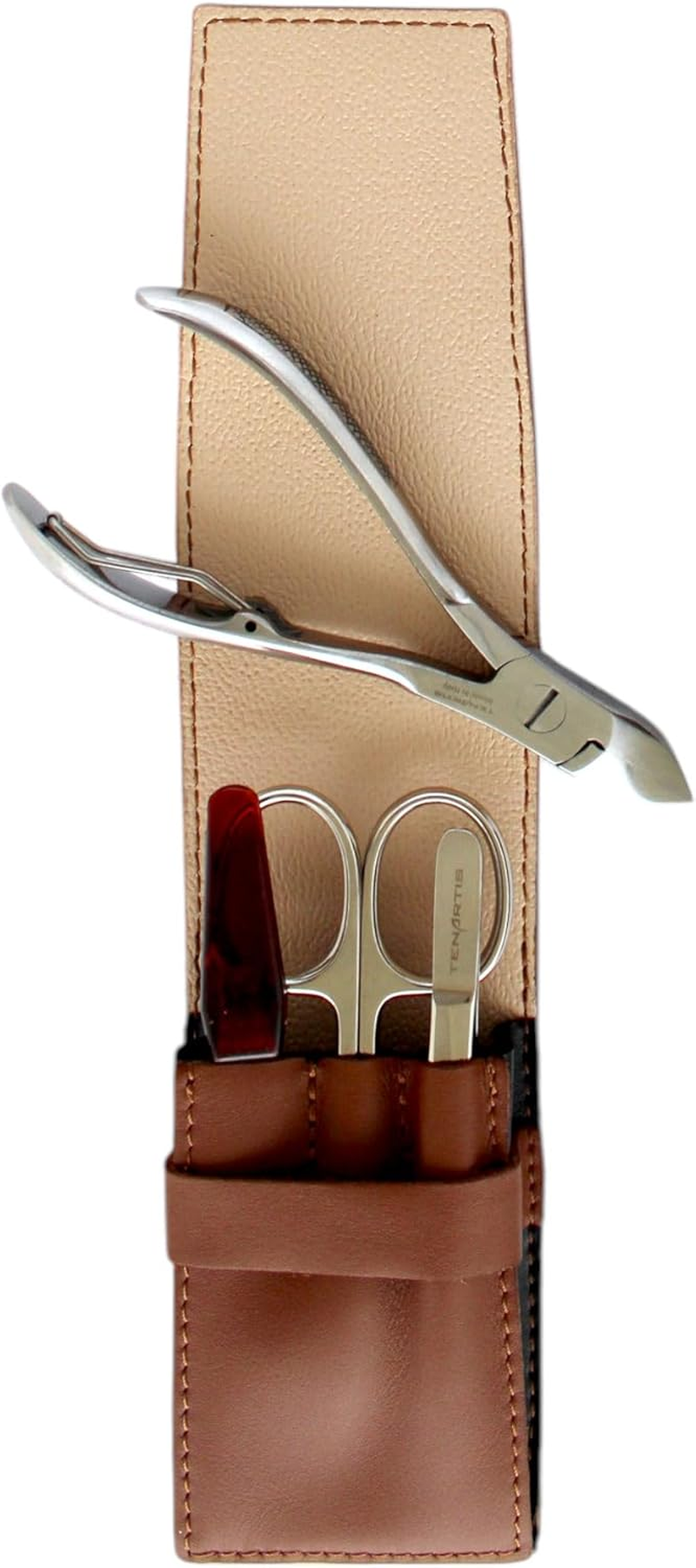 Tenartis 369 4-Piece Manicure and Pedicure Case for Men Made in Italy Genuine Leather Brown - Black image number 4