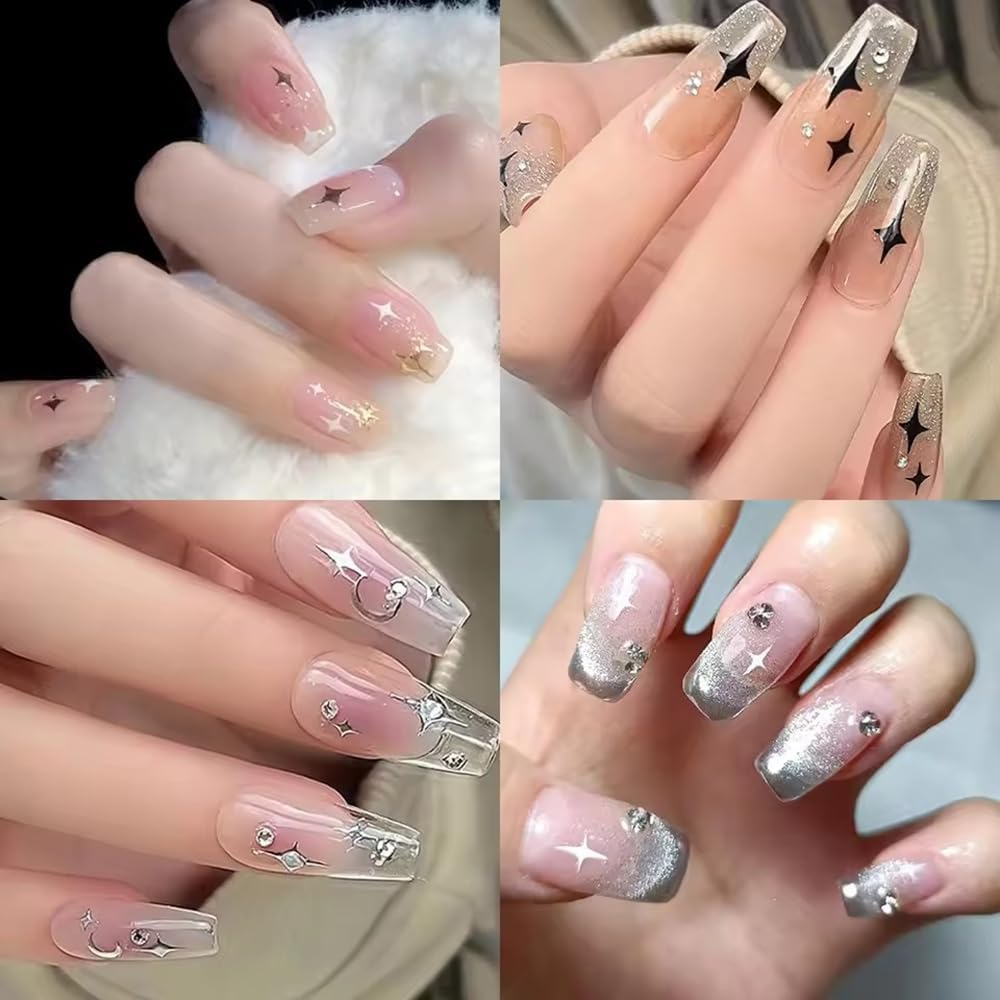 Missjelly 6 Sheets Star Nail Stickers, 3D Nail Stickers, Starlight Nail Art Stickers