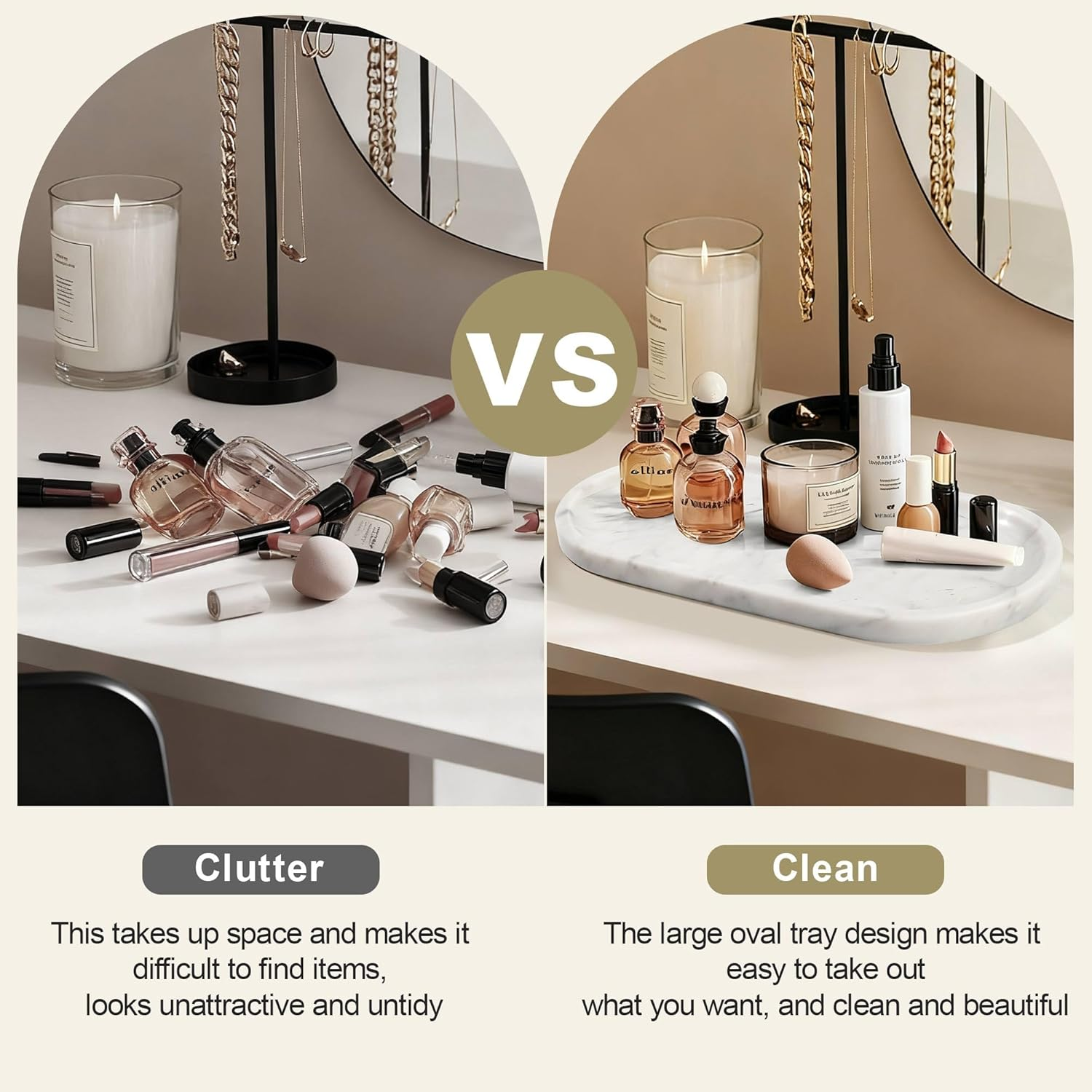 Aturalux Natural Marble Tray for Vanity (12" L X 6" W), Marble Tray with 4 Non-Slip Silicone Gaskets, Decorative Tray for Perfume, Jewelry, Kitchen & Dresser Decor - Light Beige Tray image number 5