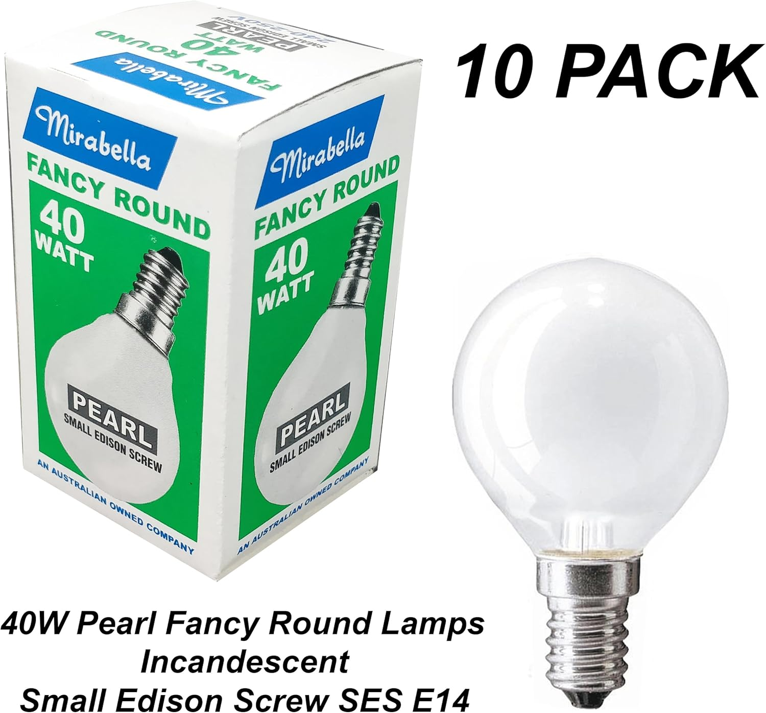 10 X 40W Pearl Fancy round Light Globes Bulbs Lamps E14 Small Screw Incandescent Dimmable image number 3