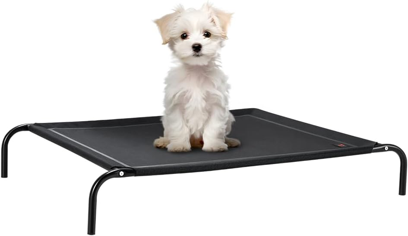Petzly Cooling Elevated Dog Bed for Small Medium Dogs, Portable Indoor & Outdoor Pet Hammock with Skid-Resistant Feet, Upgraded Frame Dog Cot with Washable Breathable Mesh, Grey, 87X65X20Cm